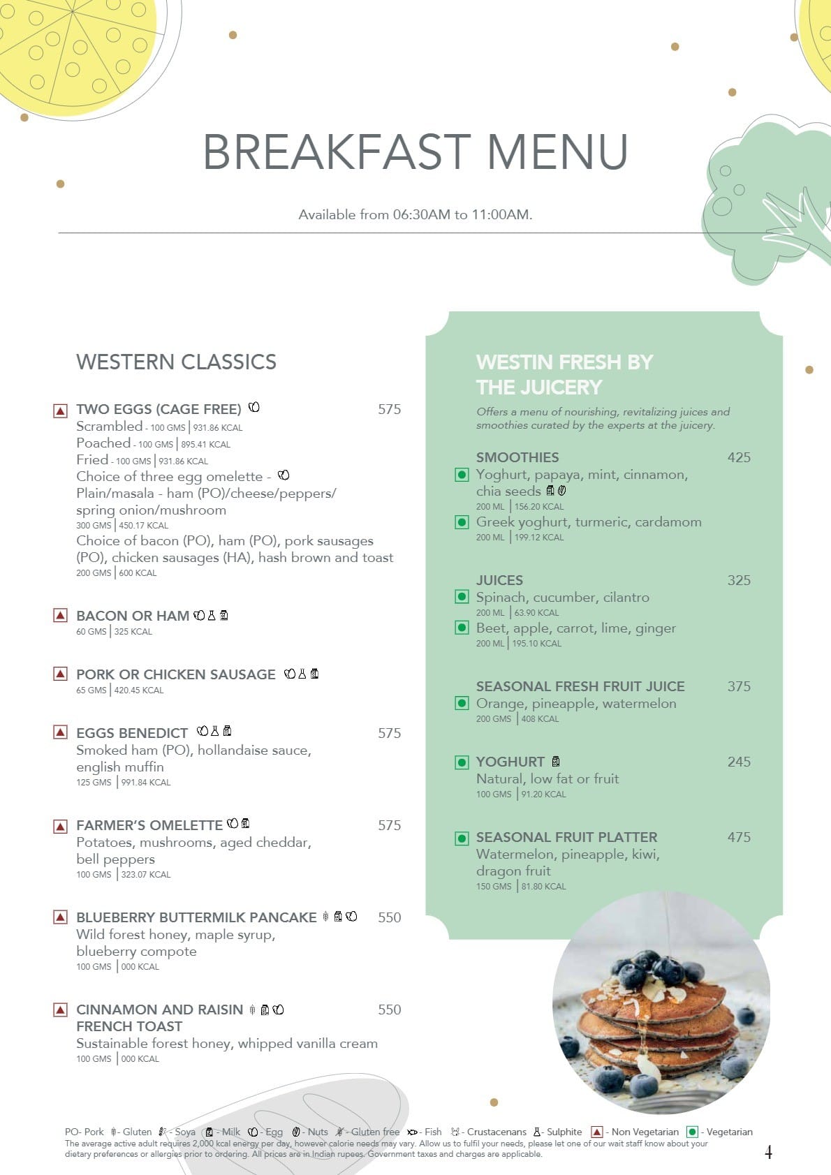 Dining Experience for Two at Lake View Cafe, The Westin Mumbai Powai Lake — Food menu