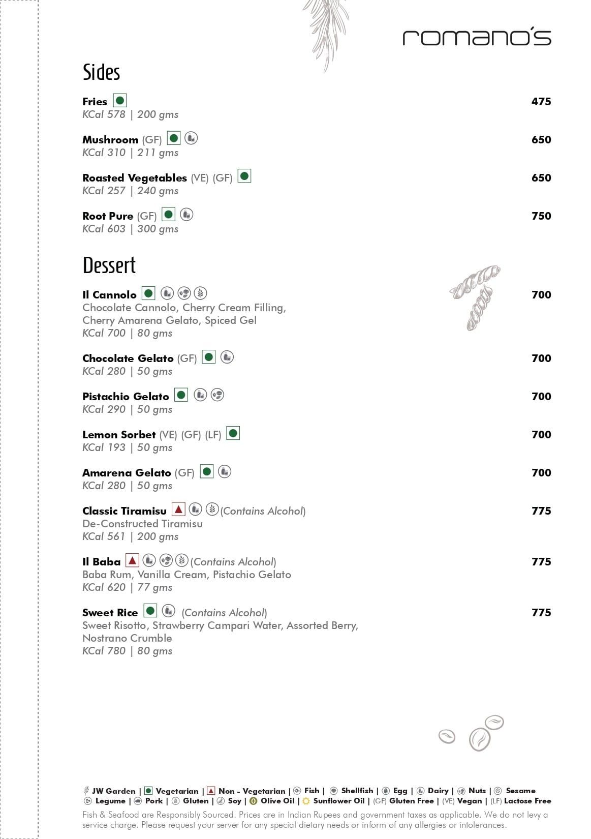 Dining Experience for Two at Romano's, Mumbai — Food menu