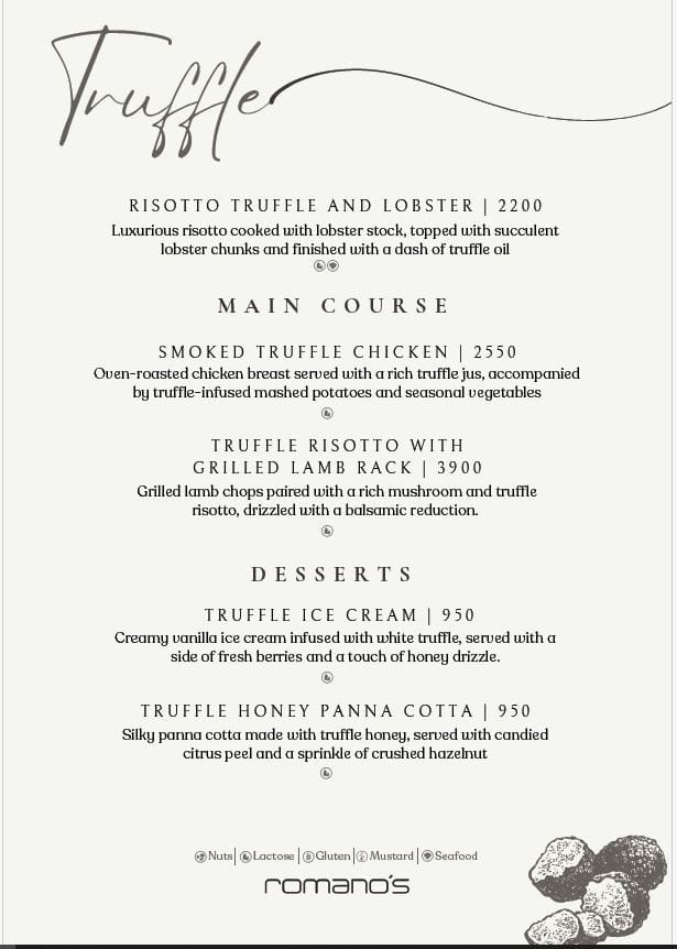 Dining Experience for Two at Romano's, Mumbai — Food menu