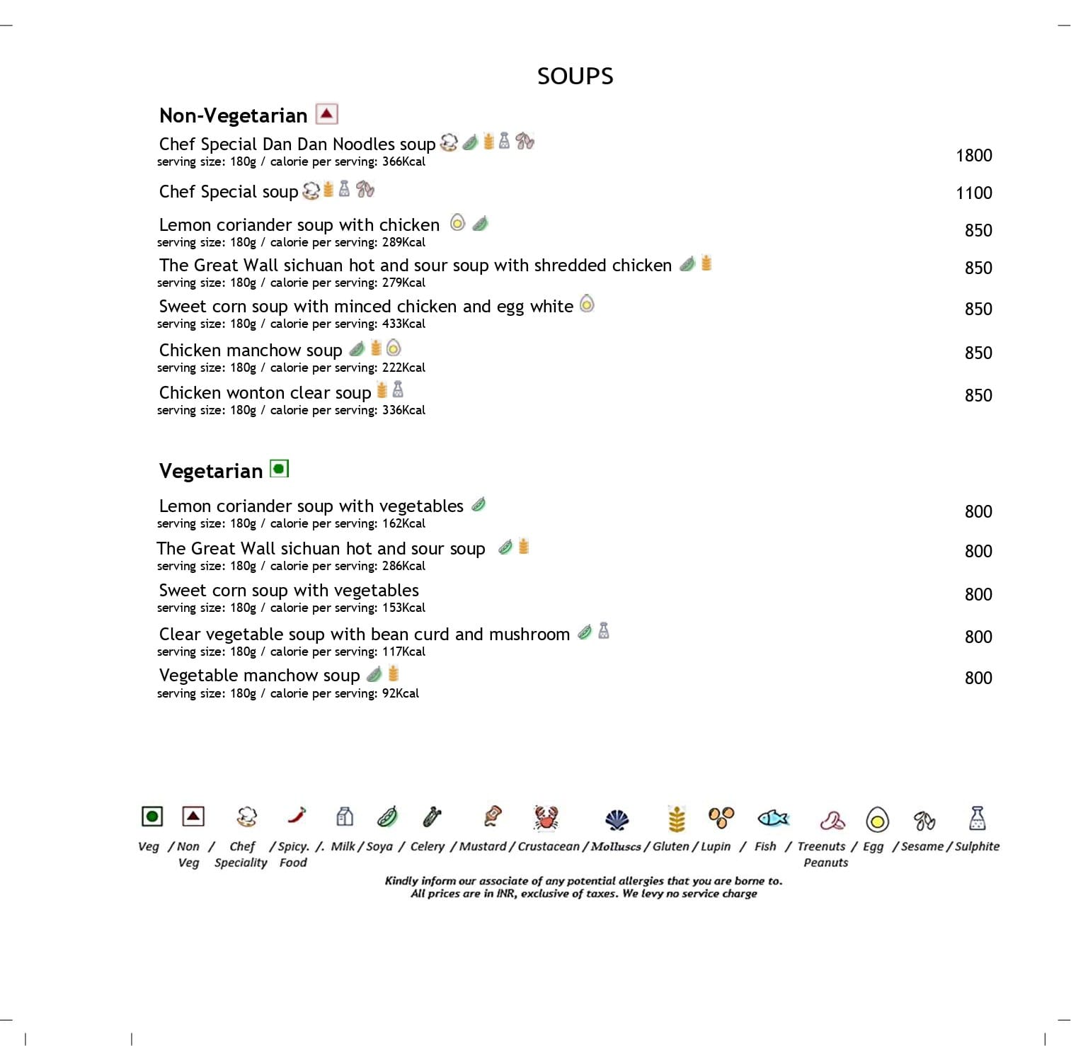 Dining Experience for Two at The Great Wall, Mumbai — Food menu