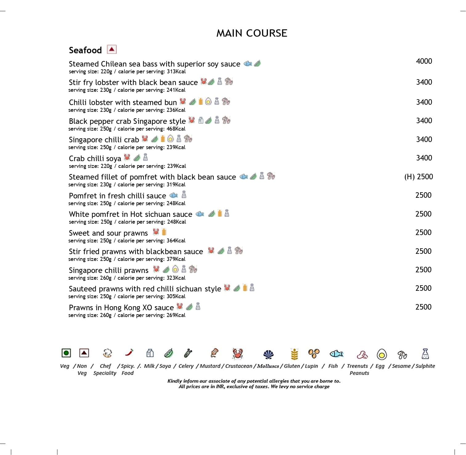 Dining Experience for Two at The Great Wall, Mumbai — Food menu