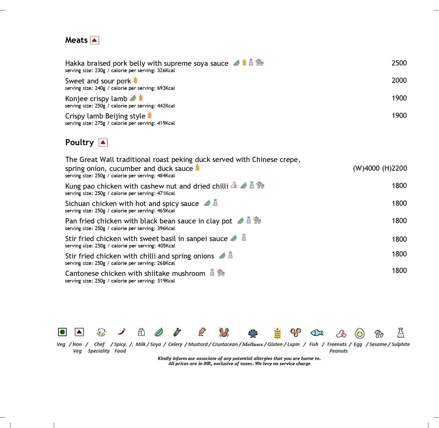 Dining Experience for Two at The Great Wall, Mumbai — Food menu