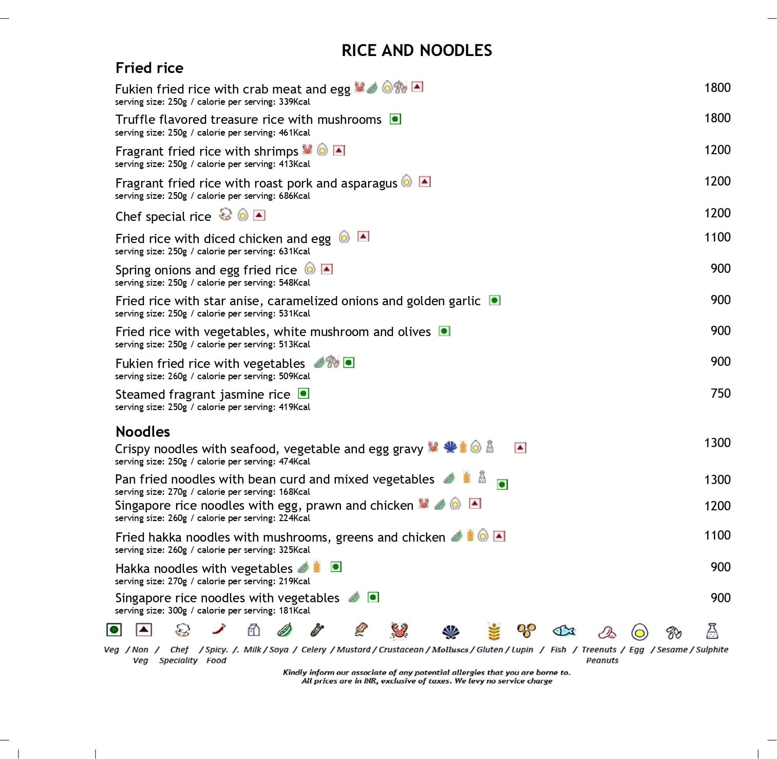 Dining Experience for Two at The Great Wall, Mumbai — Food menu