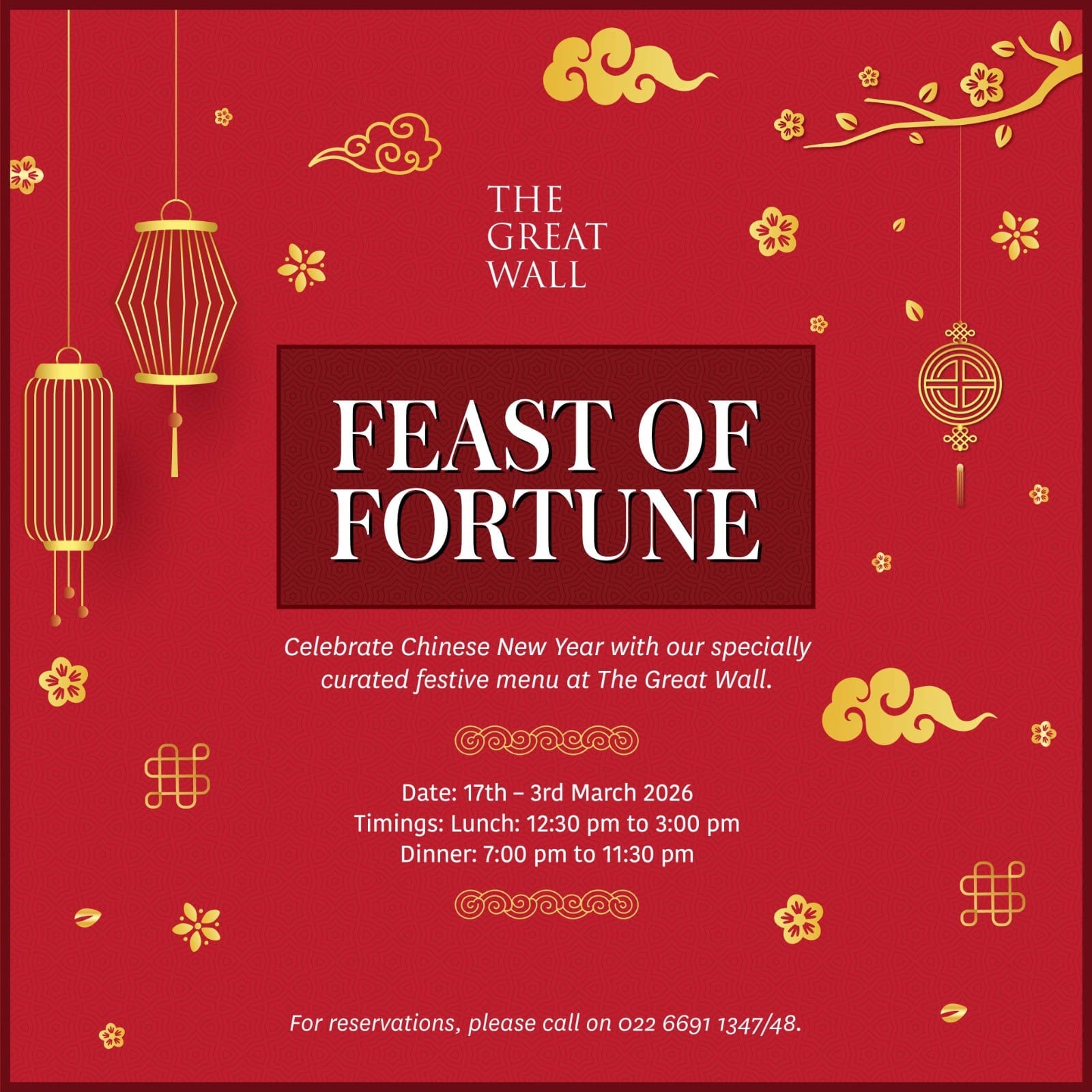 Dining Experience for Two at The Great Wall, Mumbai — Special menu