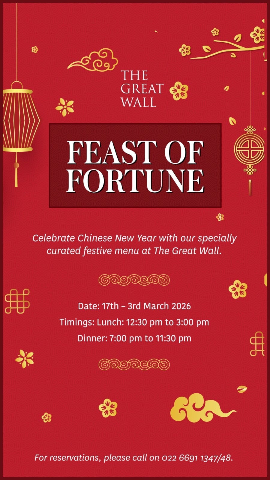 Dining Experience for Two at The Great Wall, Mumbai — Special menu