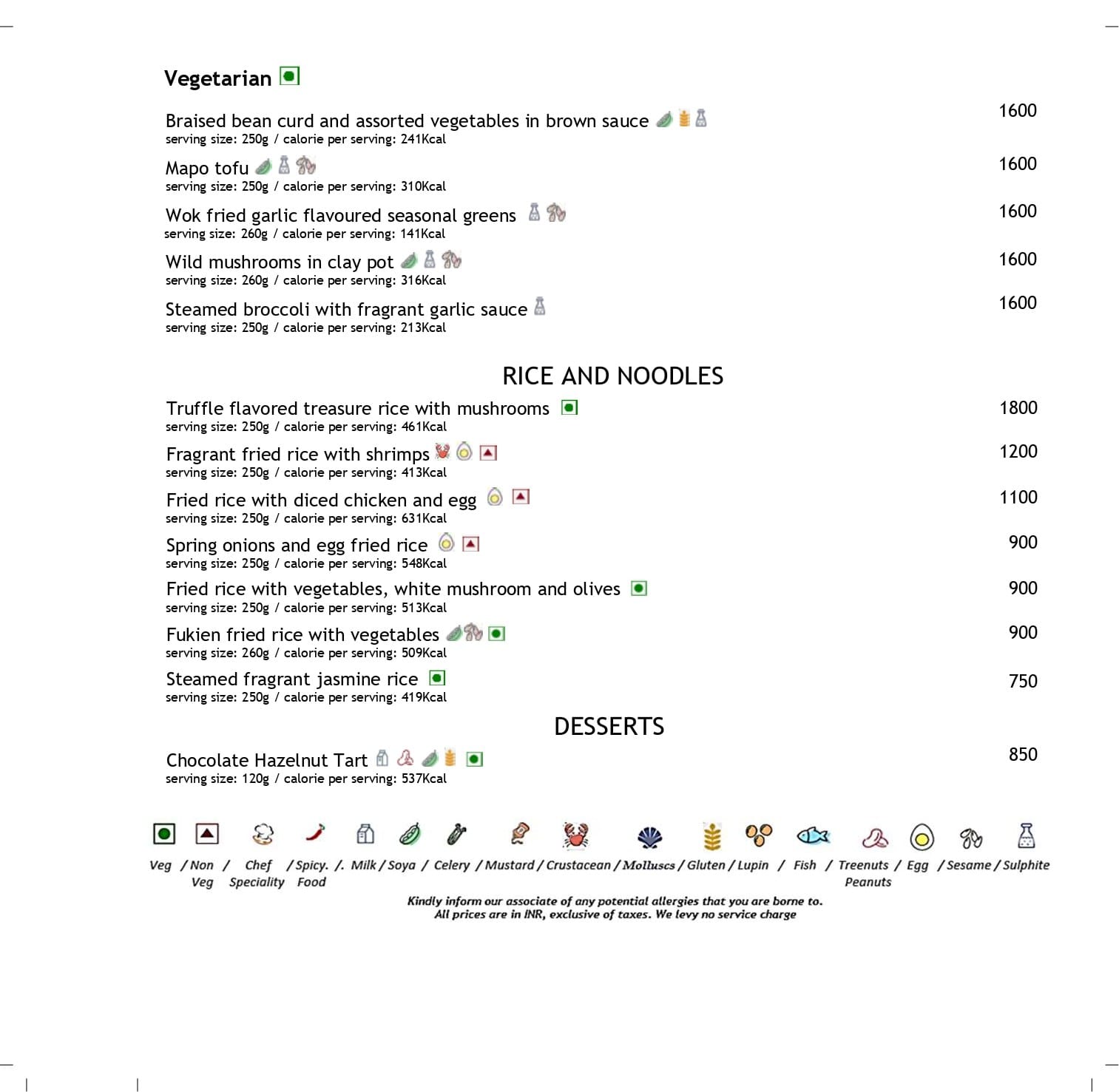 Dining Experience for Two at The Great Wall, Mumbai — Food menu
