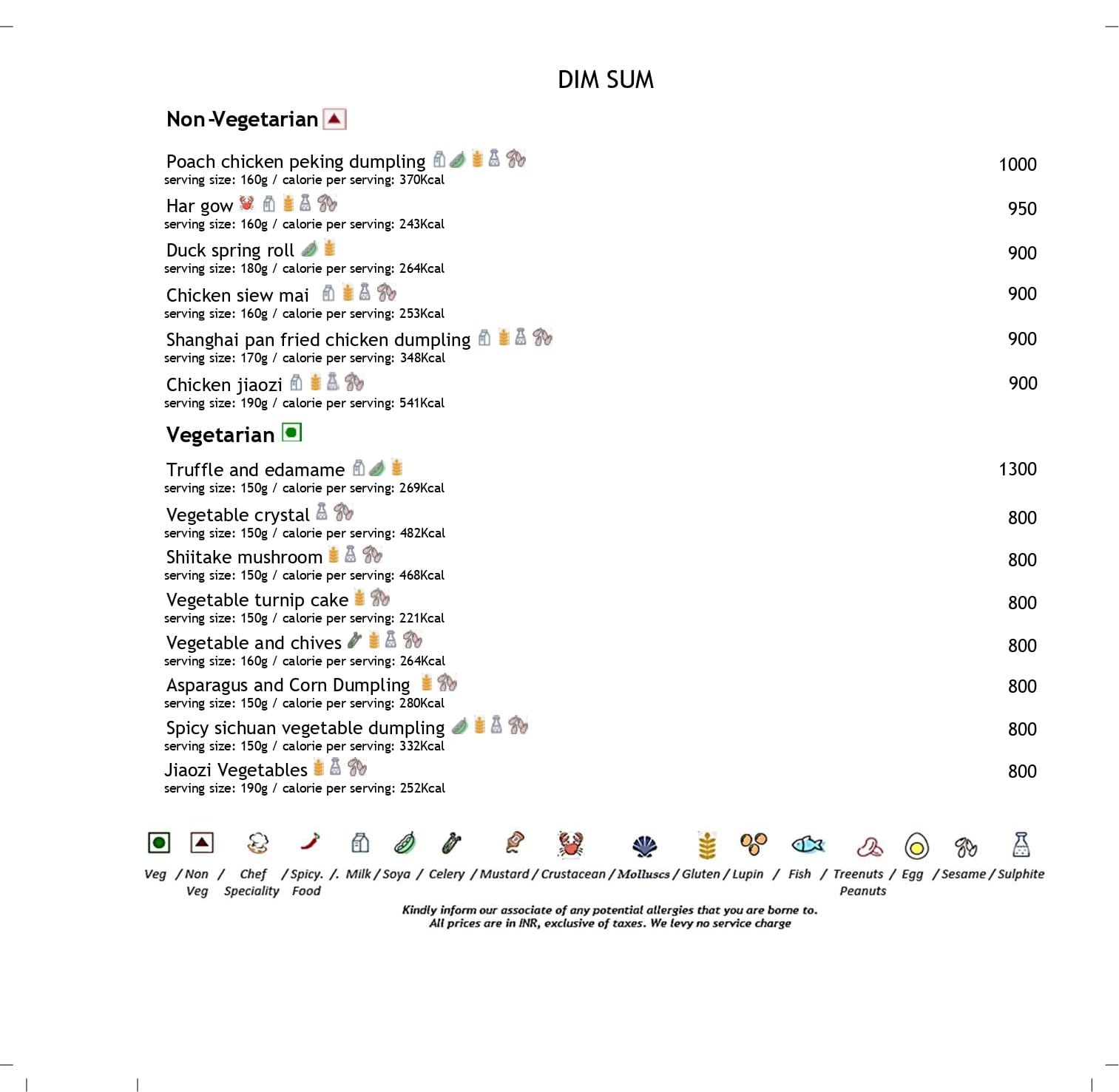Dining Experience for Two at The Great Wall, Mumbai — Food menu