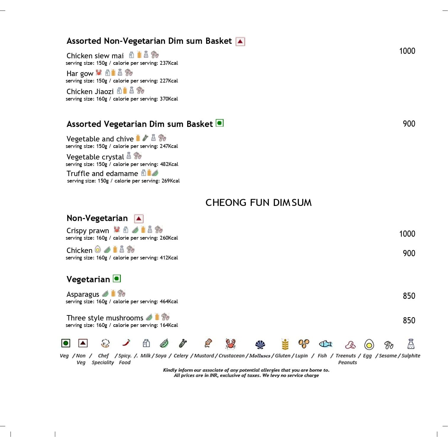 Dining Experience for Two at The Great Wall, Mumbai — Food menu