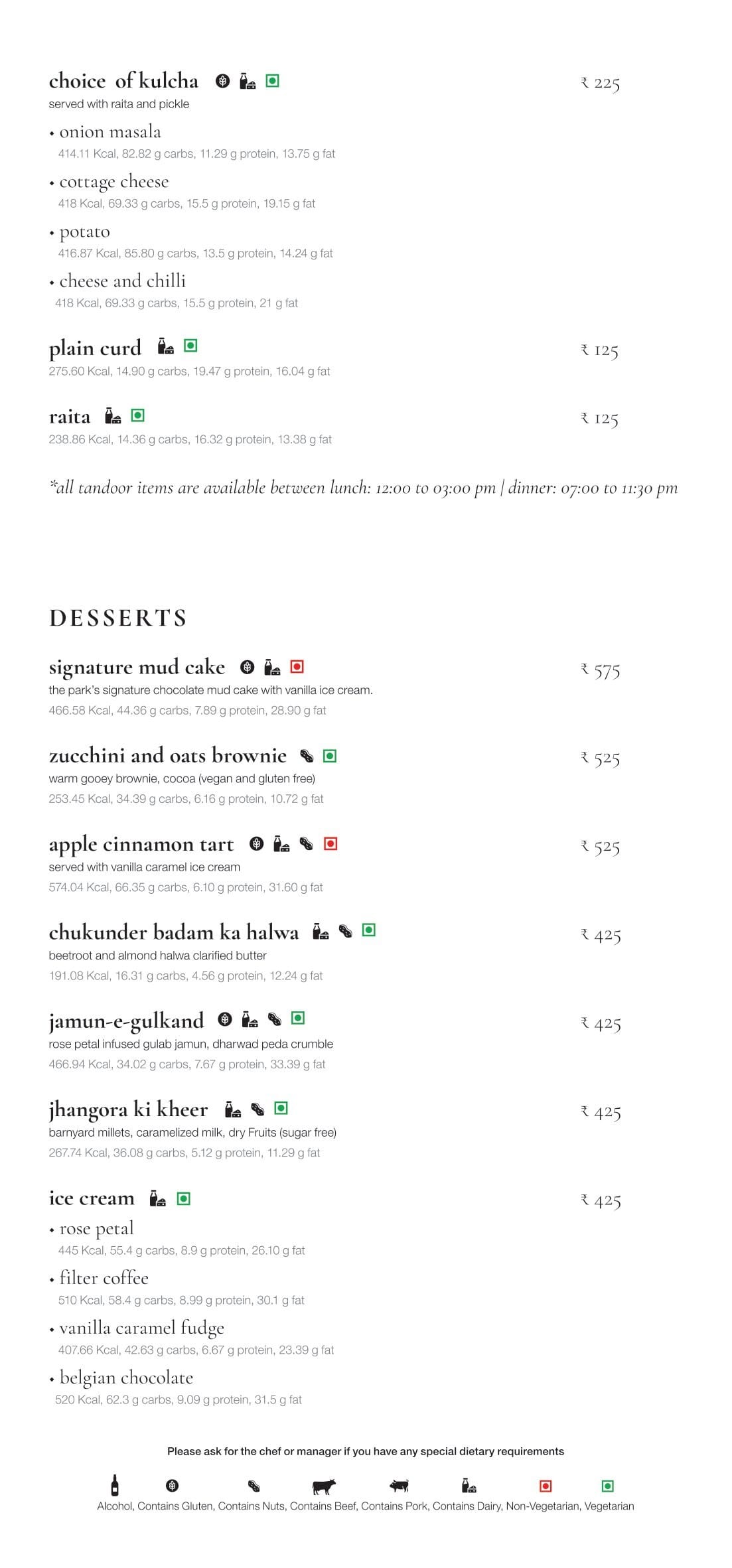 Dining Experience for Two at Monsoon, Bengaluru — Food menu