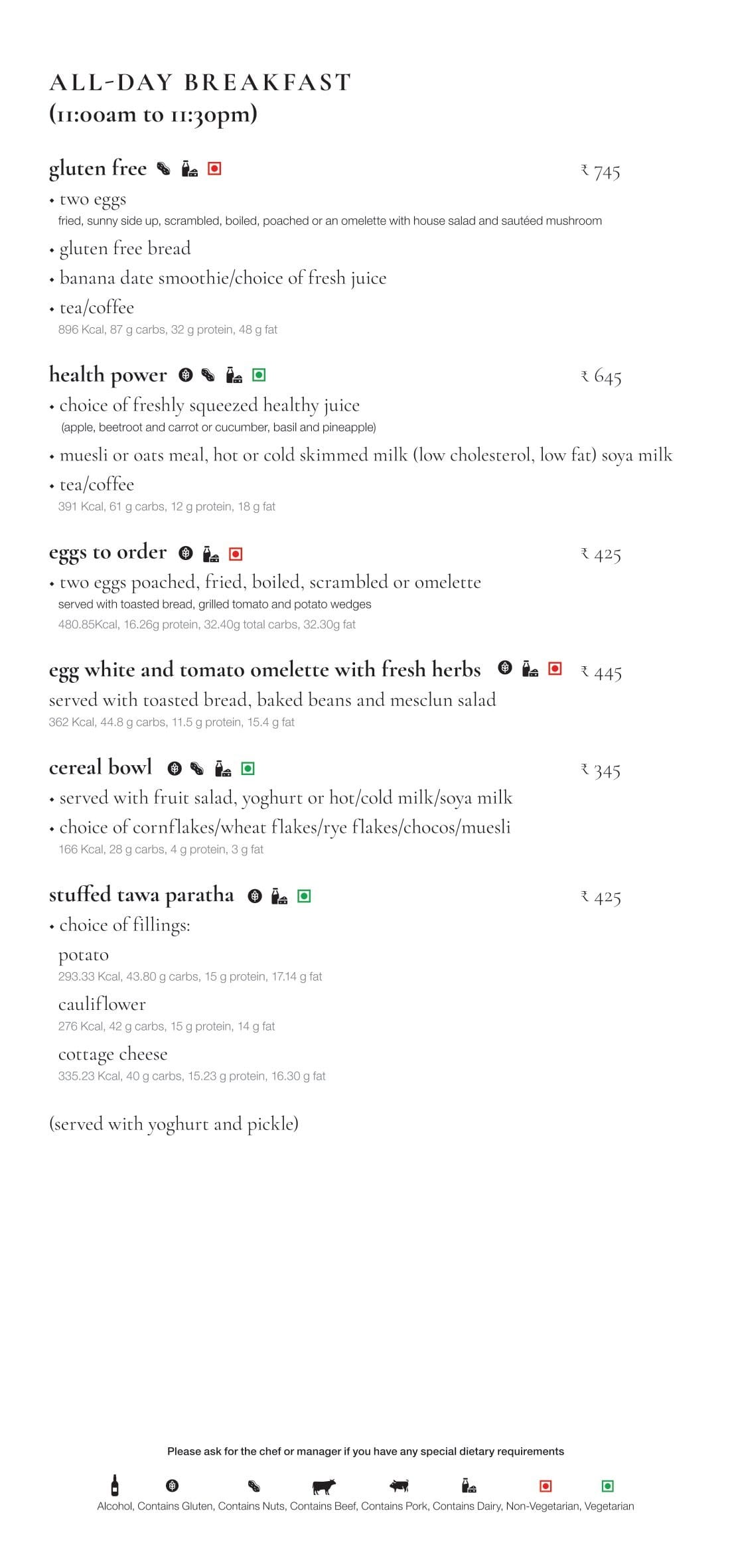 Dining Experience for Two at Monsoon, Bengaluru — Food menu