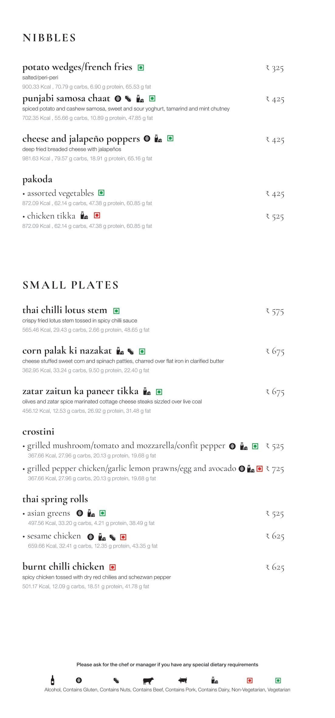 Dining Experience for Two at Monsoon, Bengaluru — Food menu