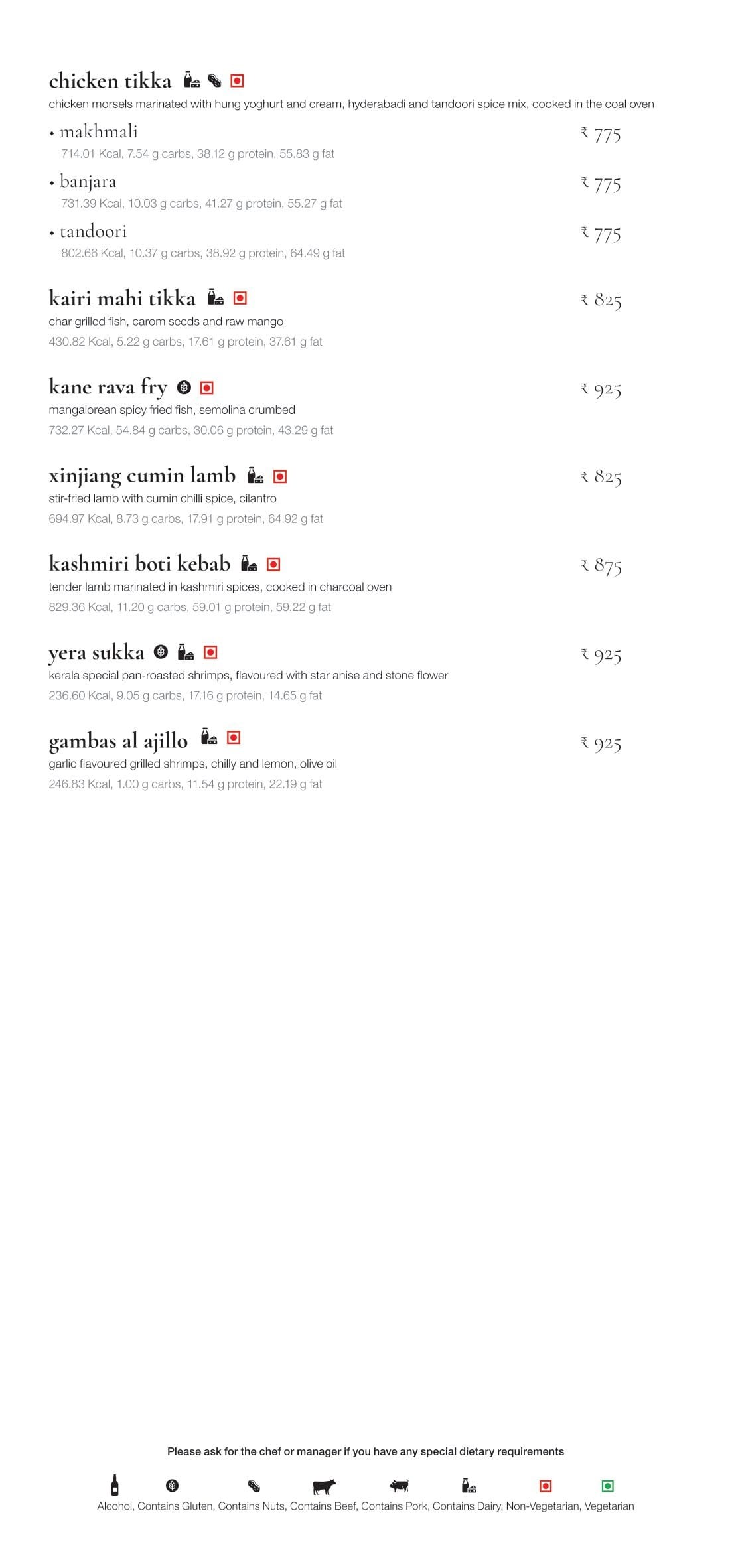 Dining Experience for Two at Monsoon, Bengaluru — Food menu