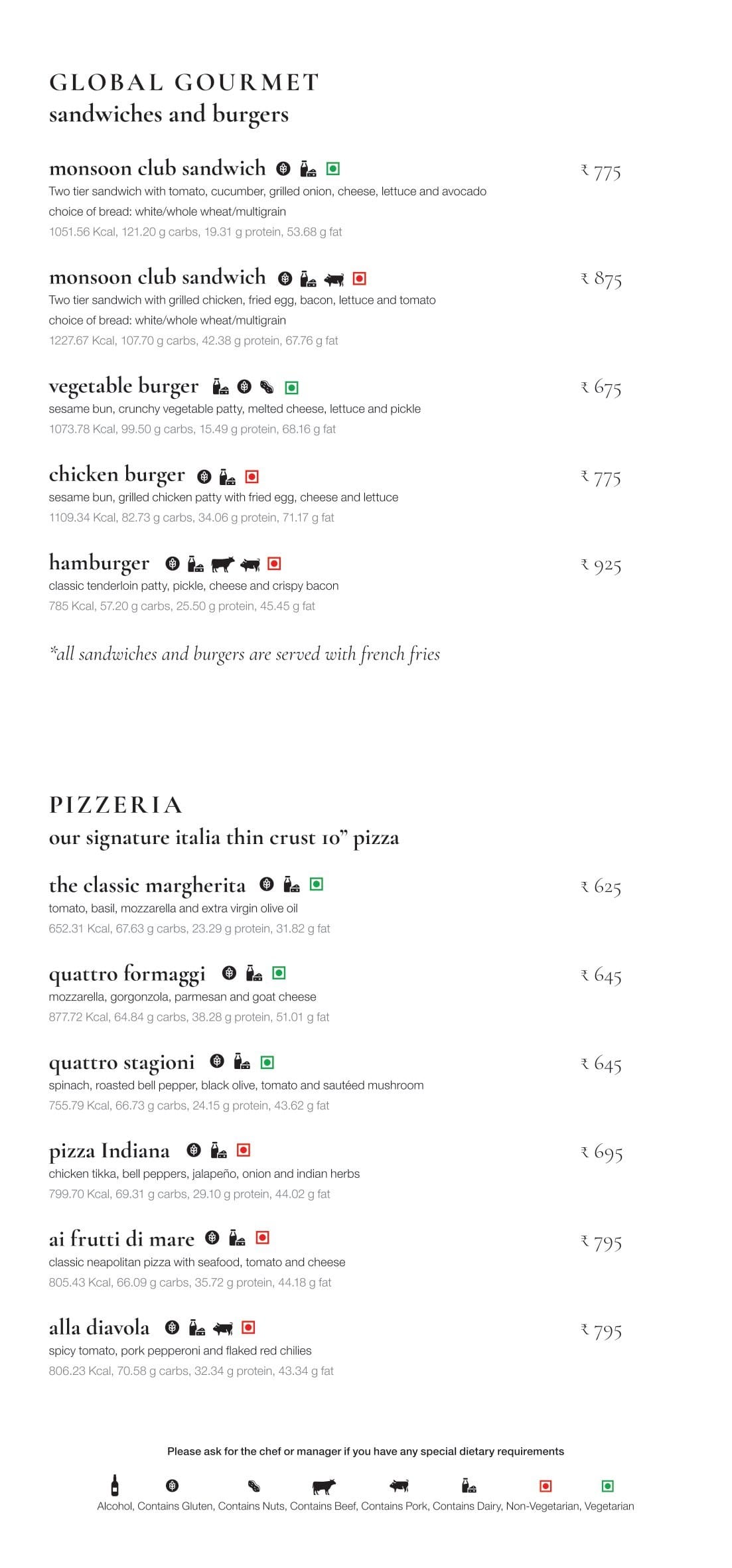Dining Experience for Two at Monsoon, Bengaluru — Food menu