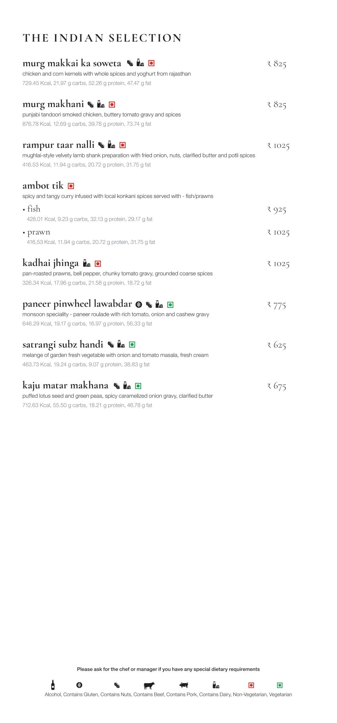 Dining Experience for Two at Monsoon, Bengaluru — Food menu