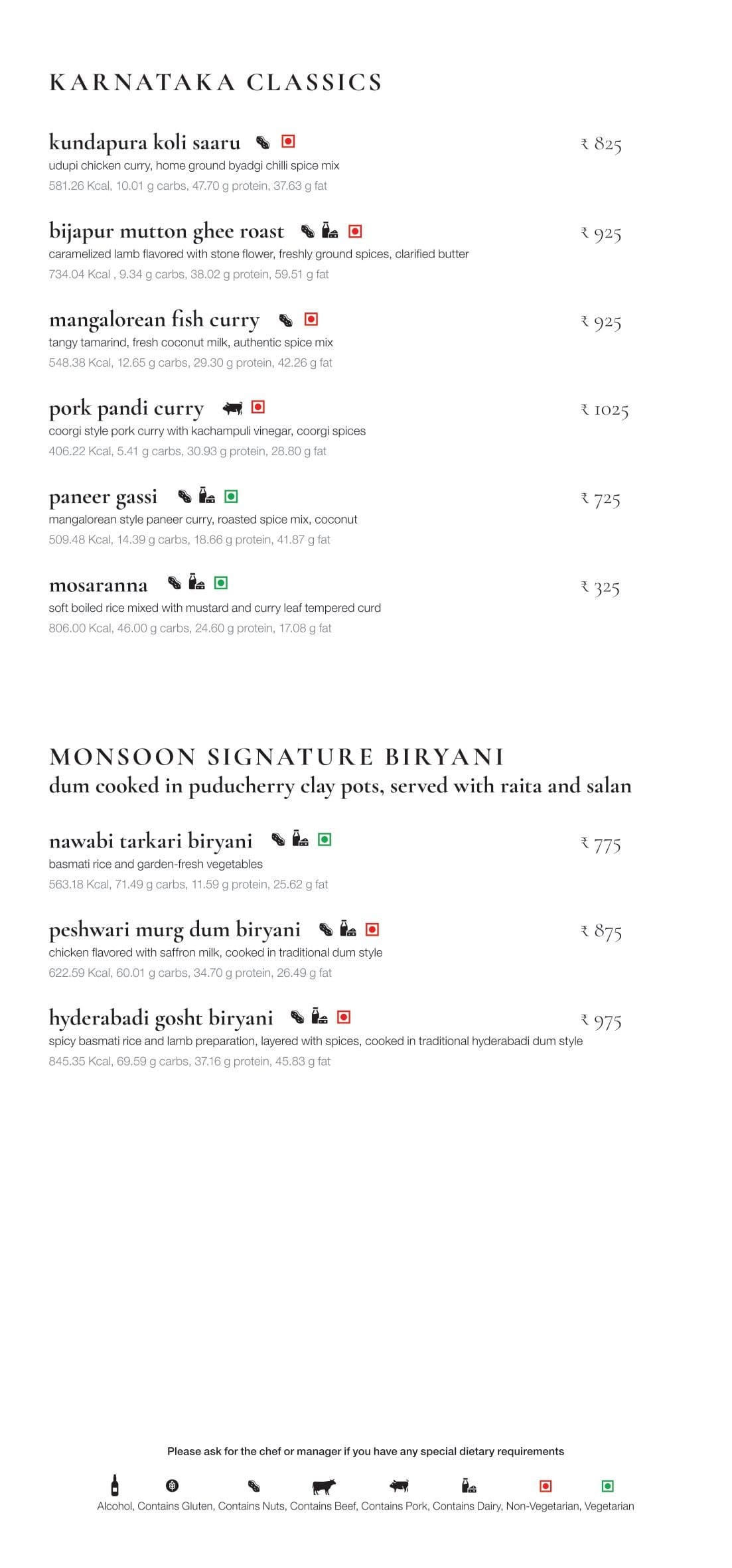 Dining Experience for Two at Monsoon, Bengaluru — Food menu