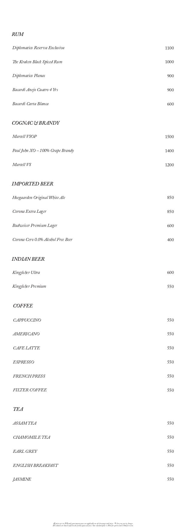 Dining Experience for Two at The Market, Bengaluru — Beverages menu