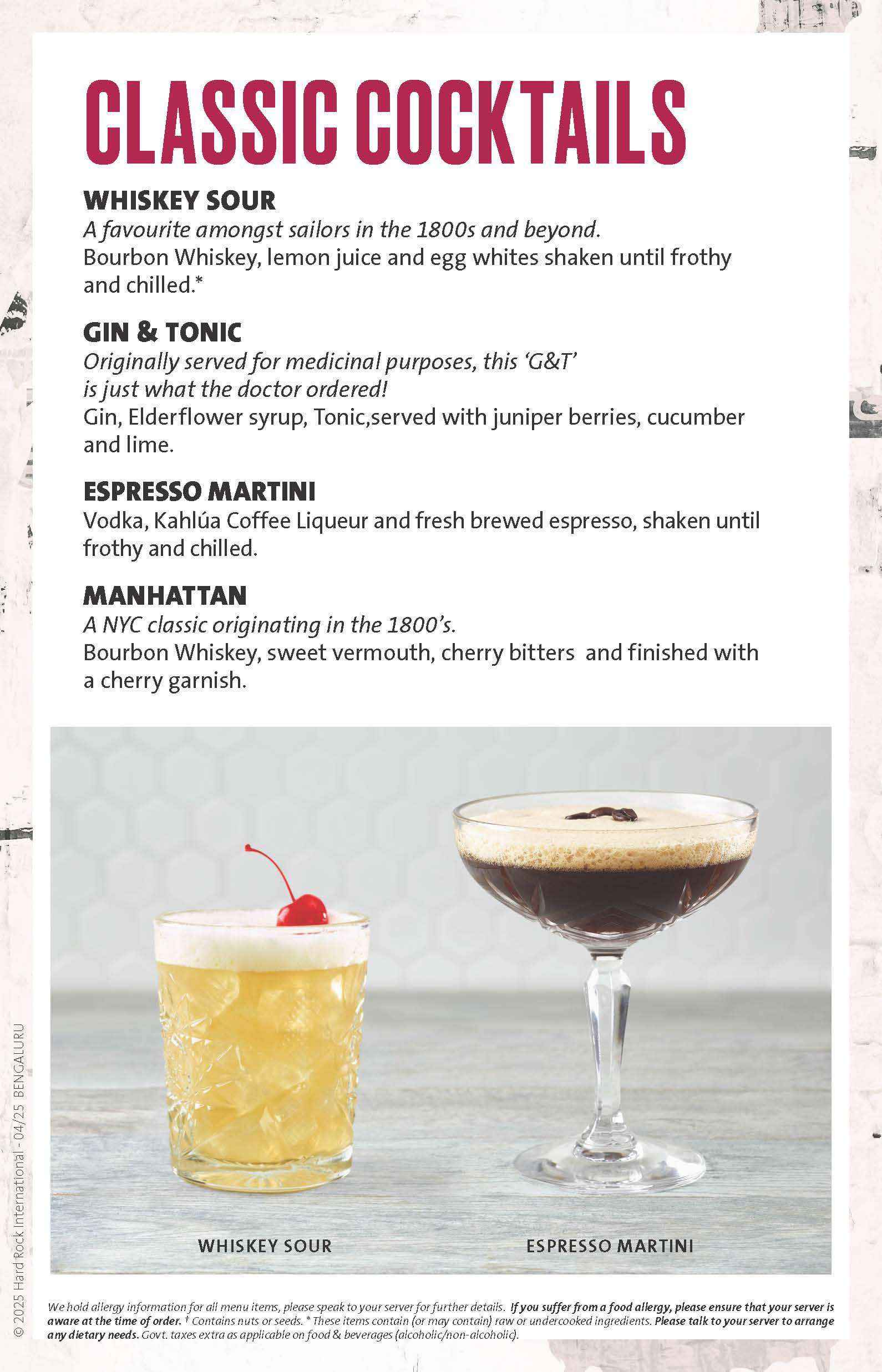 Dining Experience for Two at Hard Rock Cafe, Central Bengaluru — Beverages menu