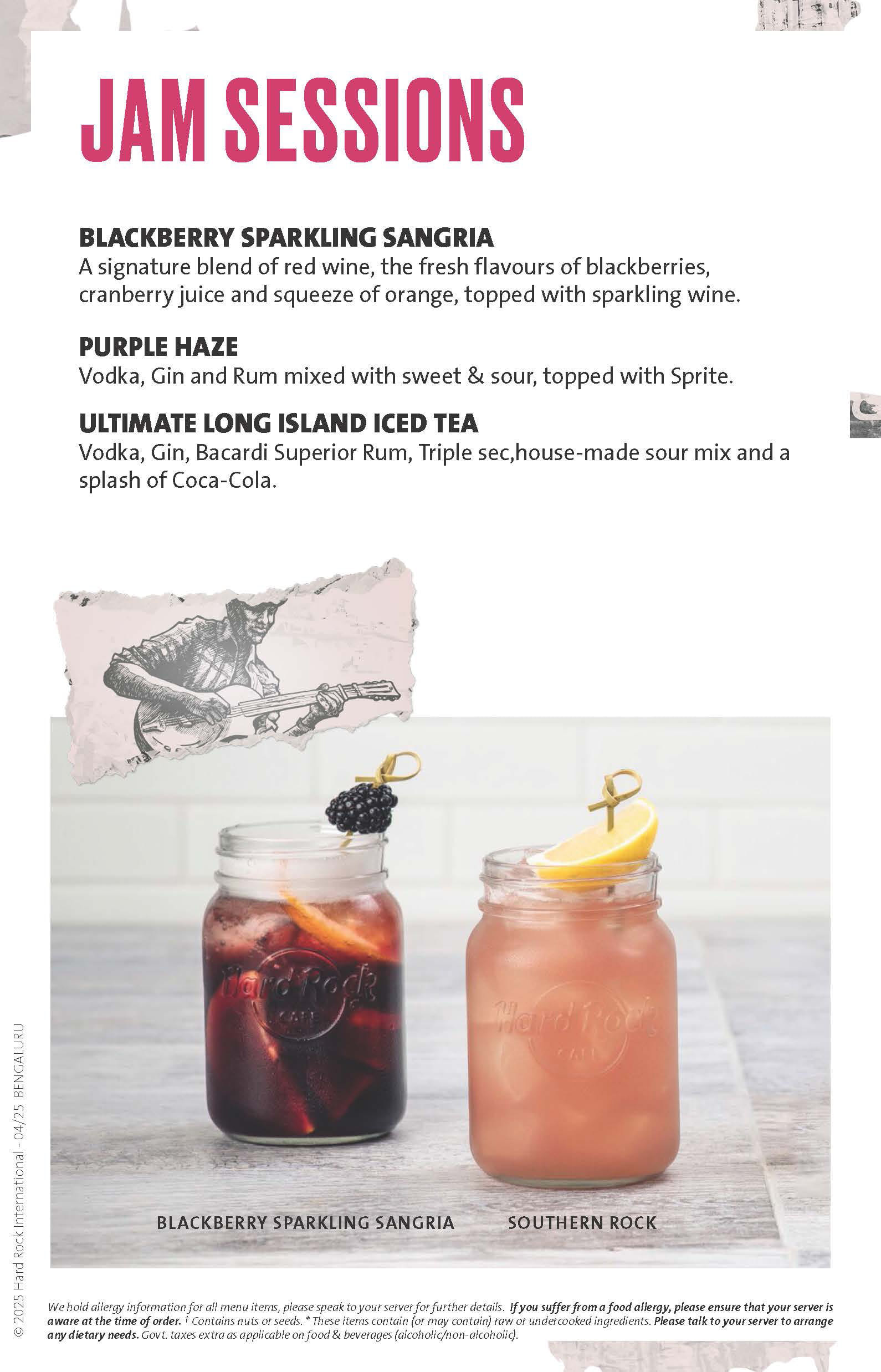 Dining Experience for Two at Hard Rock Cafe, Central Bengaluru — Beverages menu