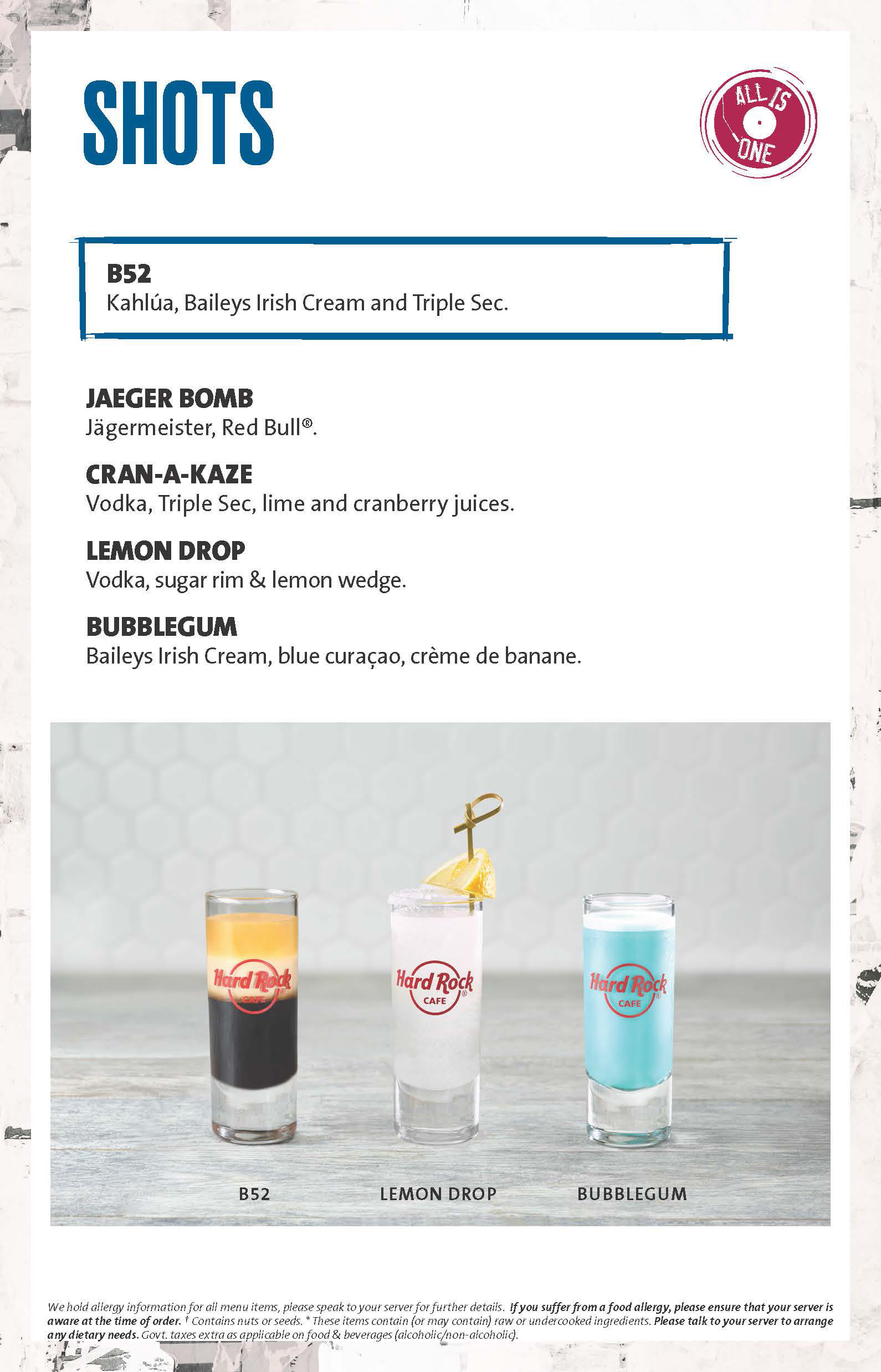 Dining Experience for Two at Hard Rock Cafe, Central Bengaluru — Beverages menu