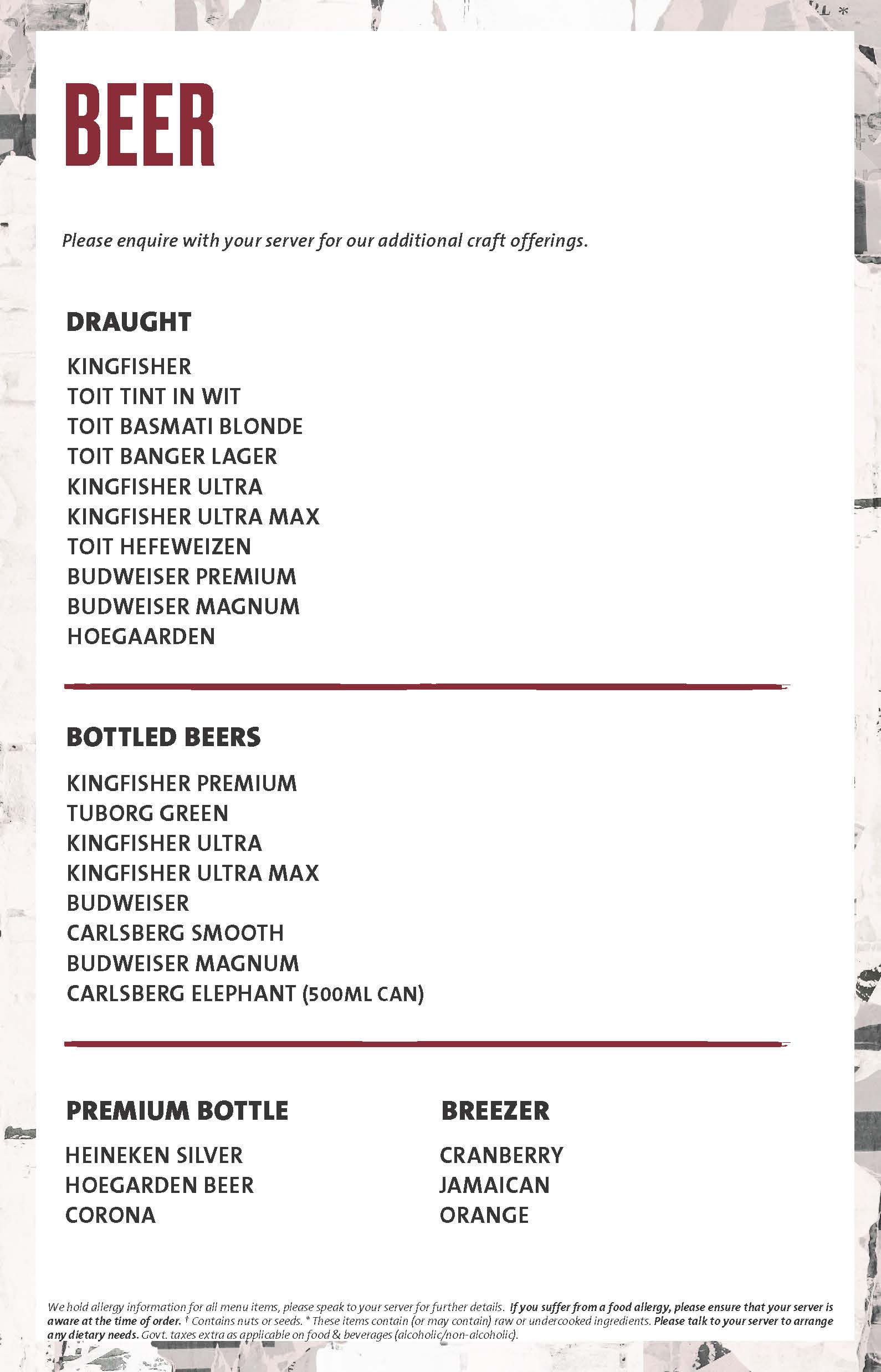 Dining Experience for Two at Hard Rock Cafe, Central Bengaluru — Beverages menu