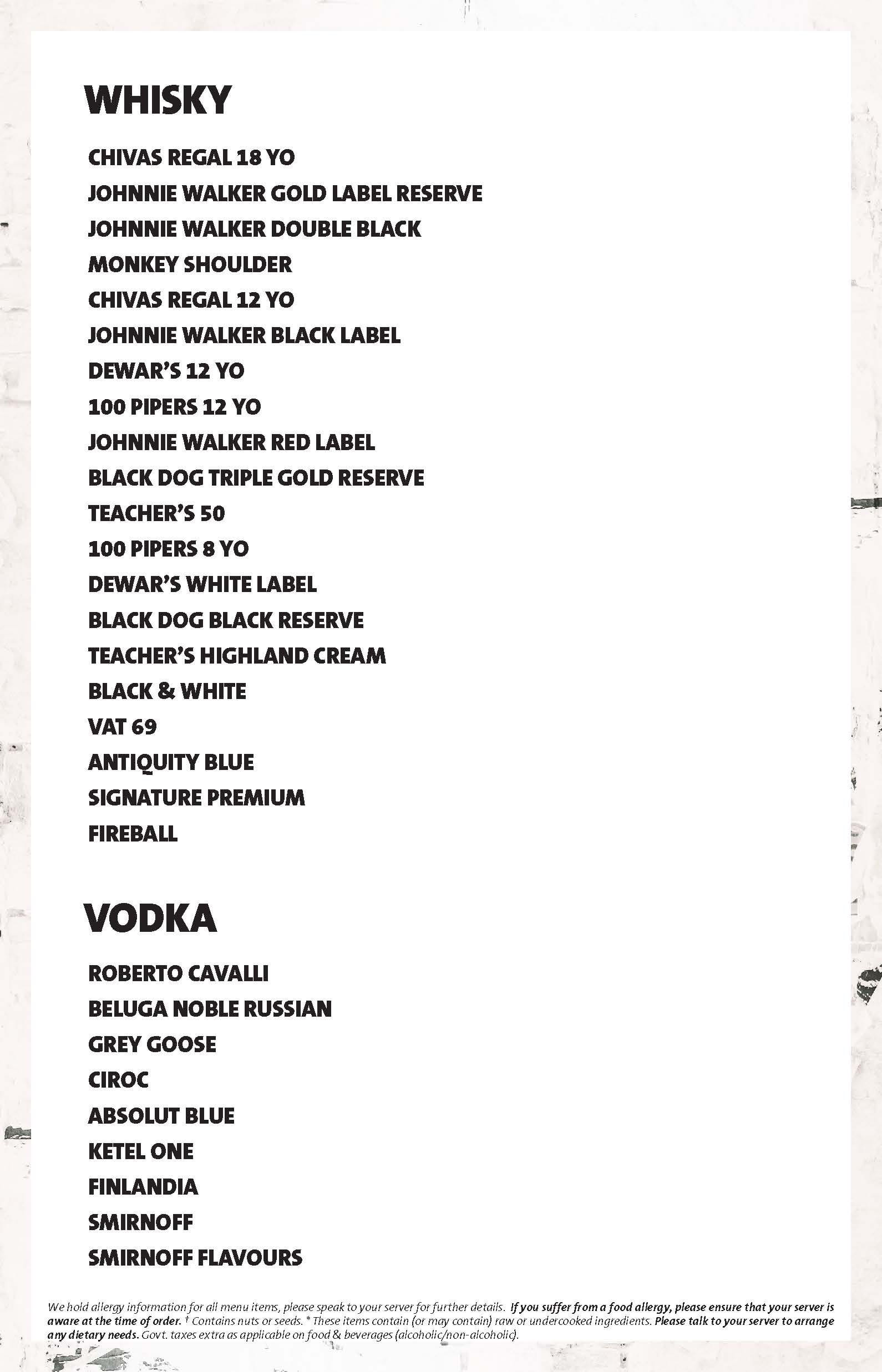 Dining Experience for Two at Hard Rock Cafe, Central Bengaluru — Beverages menu