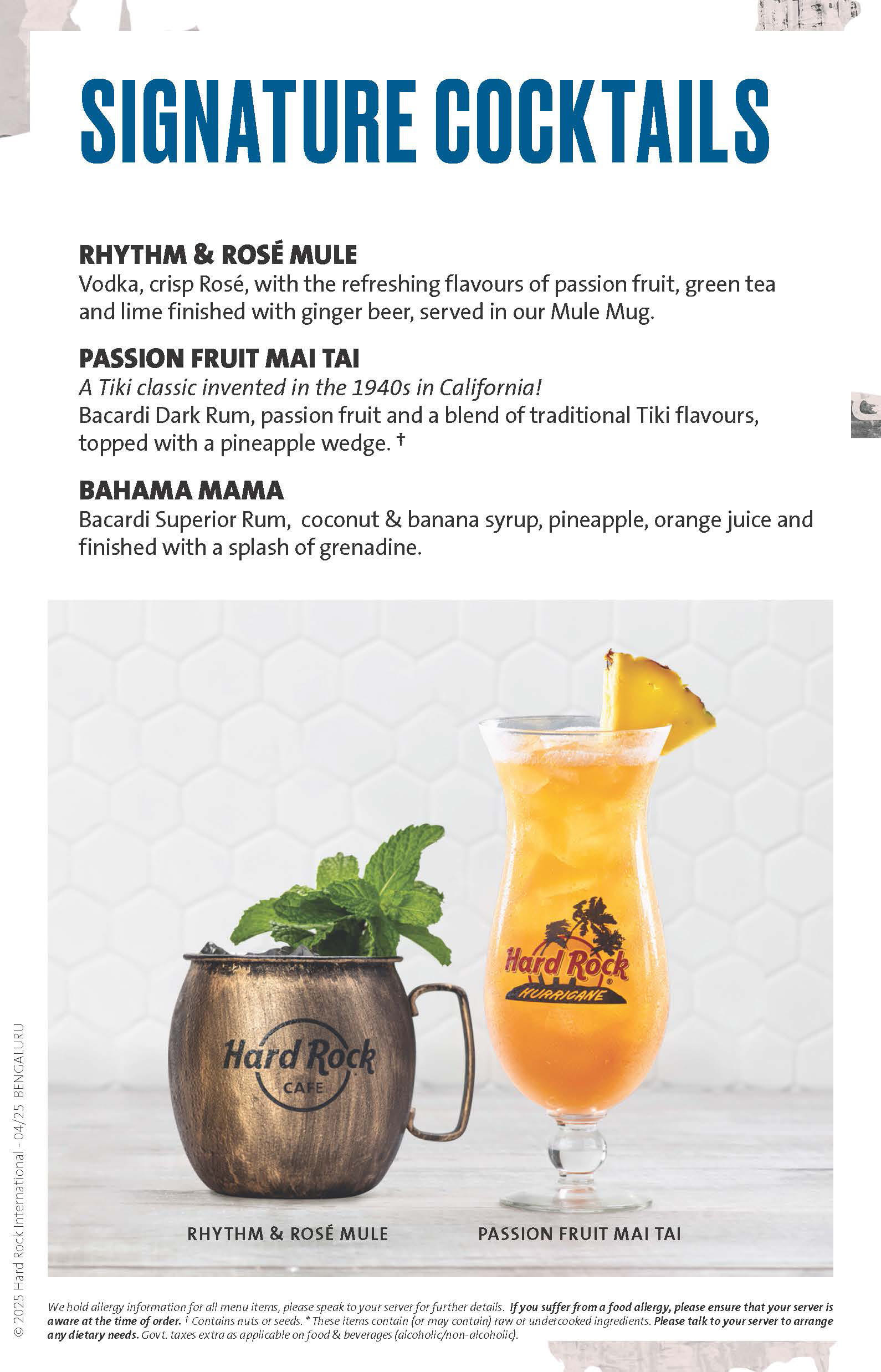 Dining Experience for Two at Hard Rock Cafe, Central Bengaluru — Beverages menu