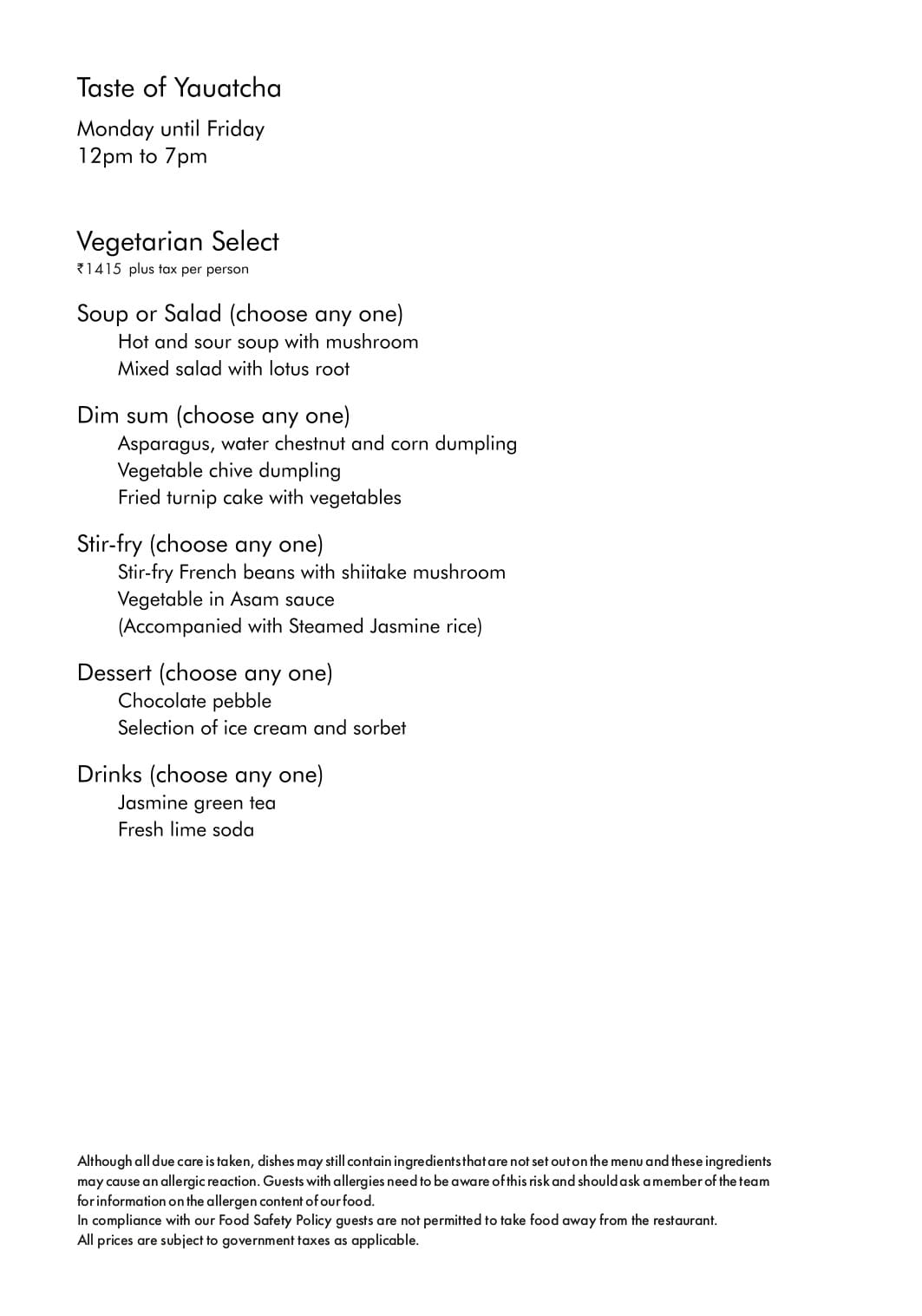 Dining Experience for Two at Yauatcha, MG Road — Food menu