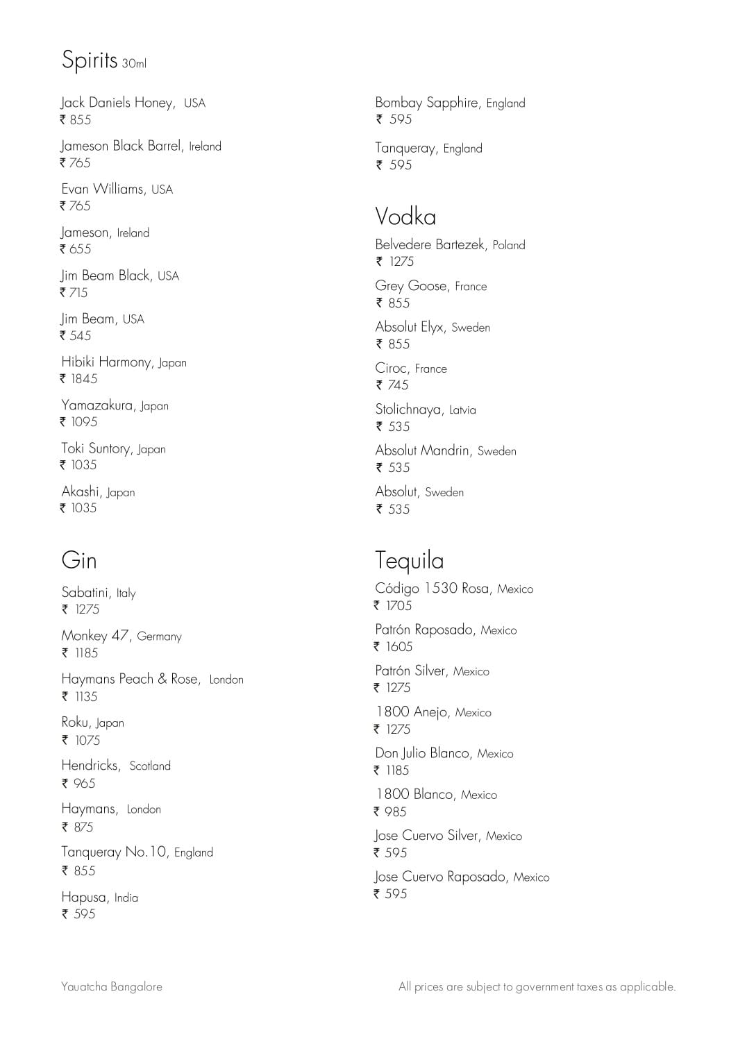 Dining Experience for Two at Yauatcha, MG Road — Beverages menu