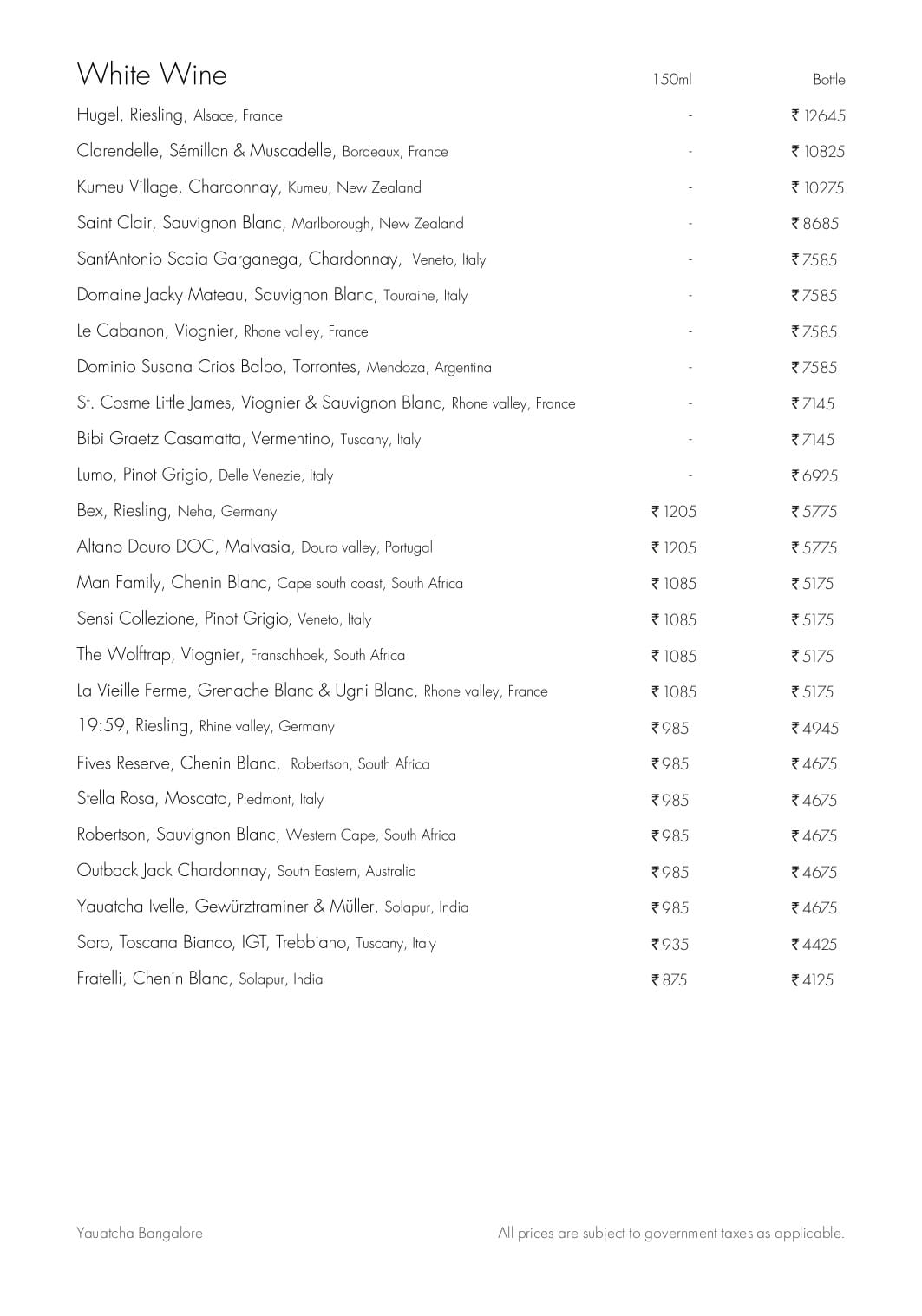 Dining Experience for Two at Yauatcha, MG Road — Beverages menu