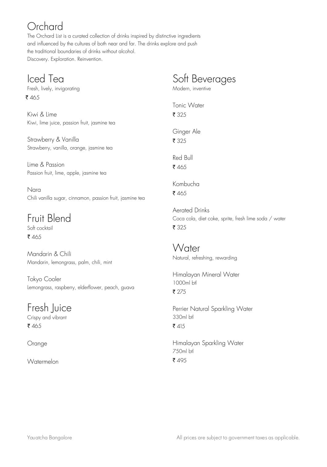 Dining Experience for Two at Yauatcha, MG Road — Beverages menu