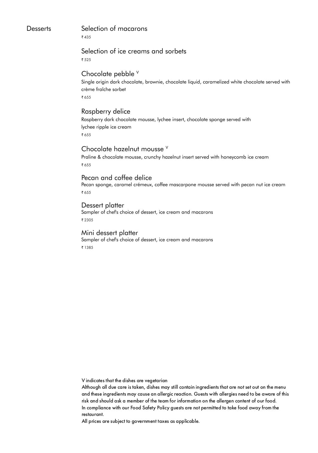 Dining Experience for Two at Yauatcha, MG Road — Food menu