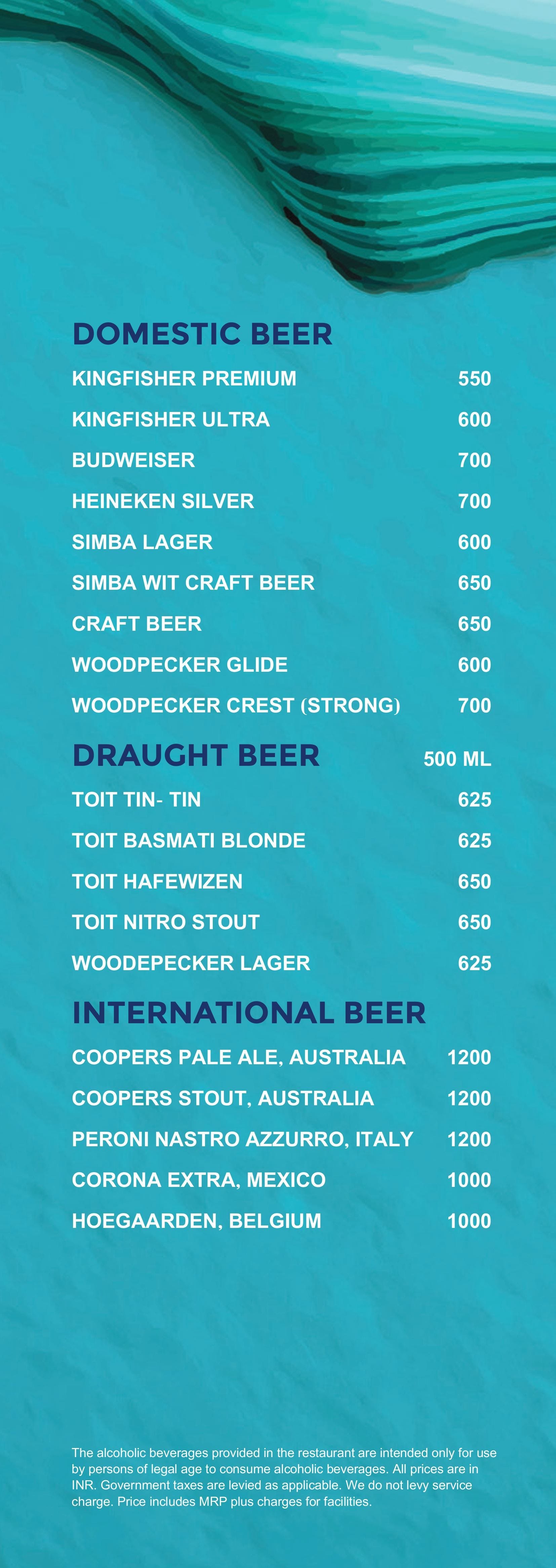 Menu of High Ultra Lounge, Sheraton Grand Bangalore at Brigade Gateway