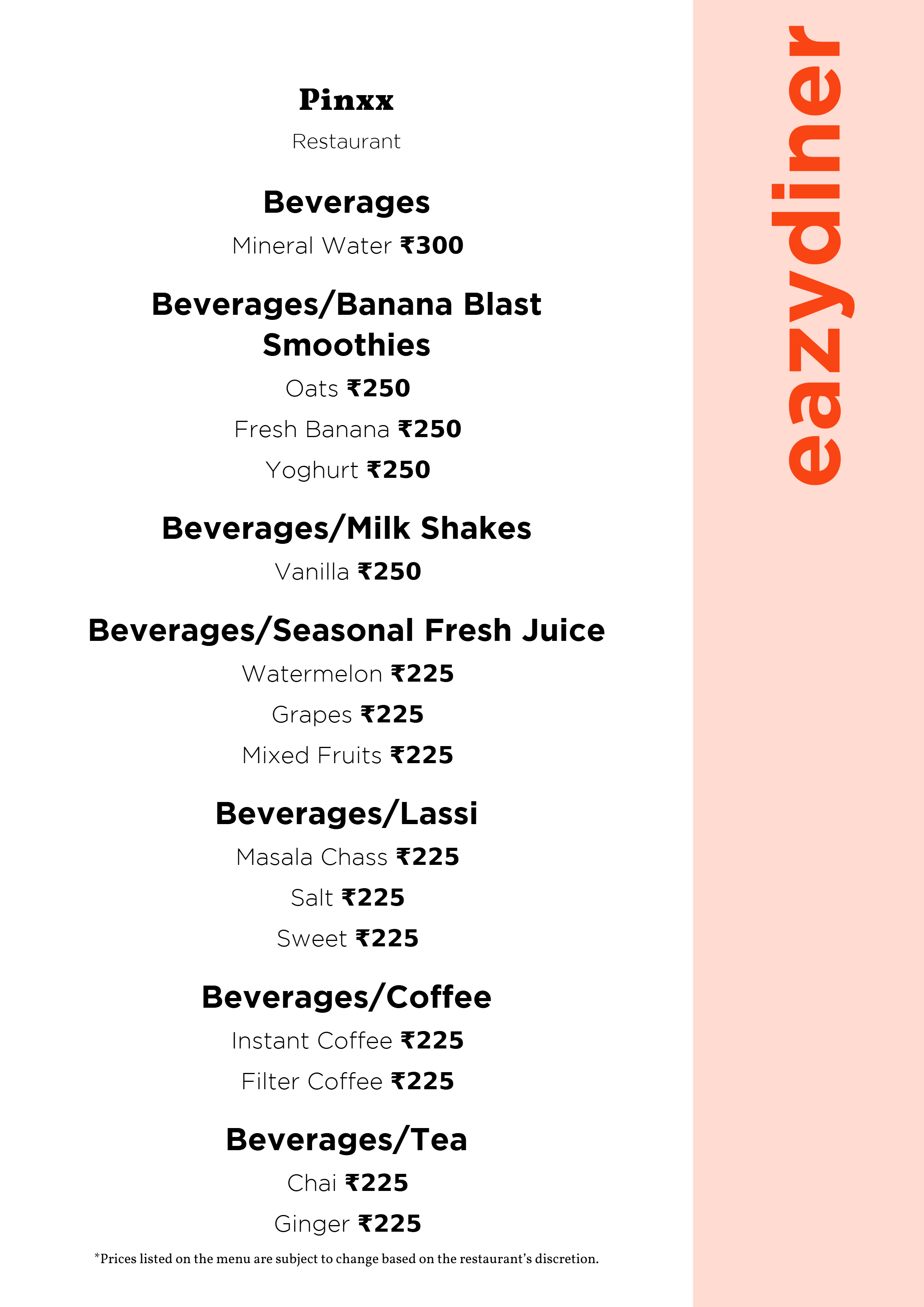 Dining Experience for Two at Pinxx, Bengaluru — Beverages menu