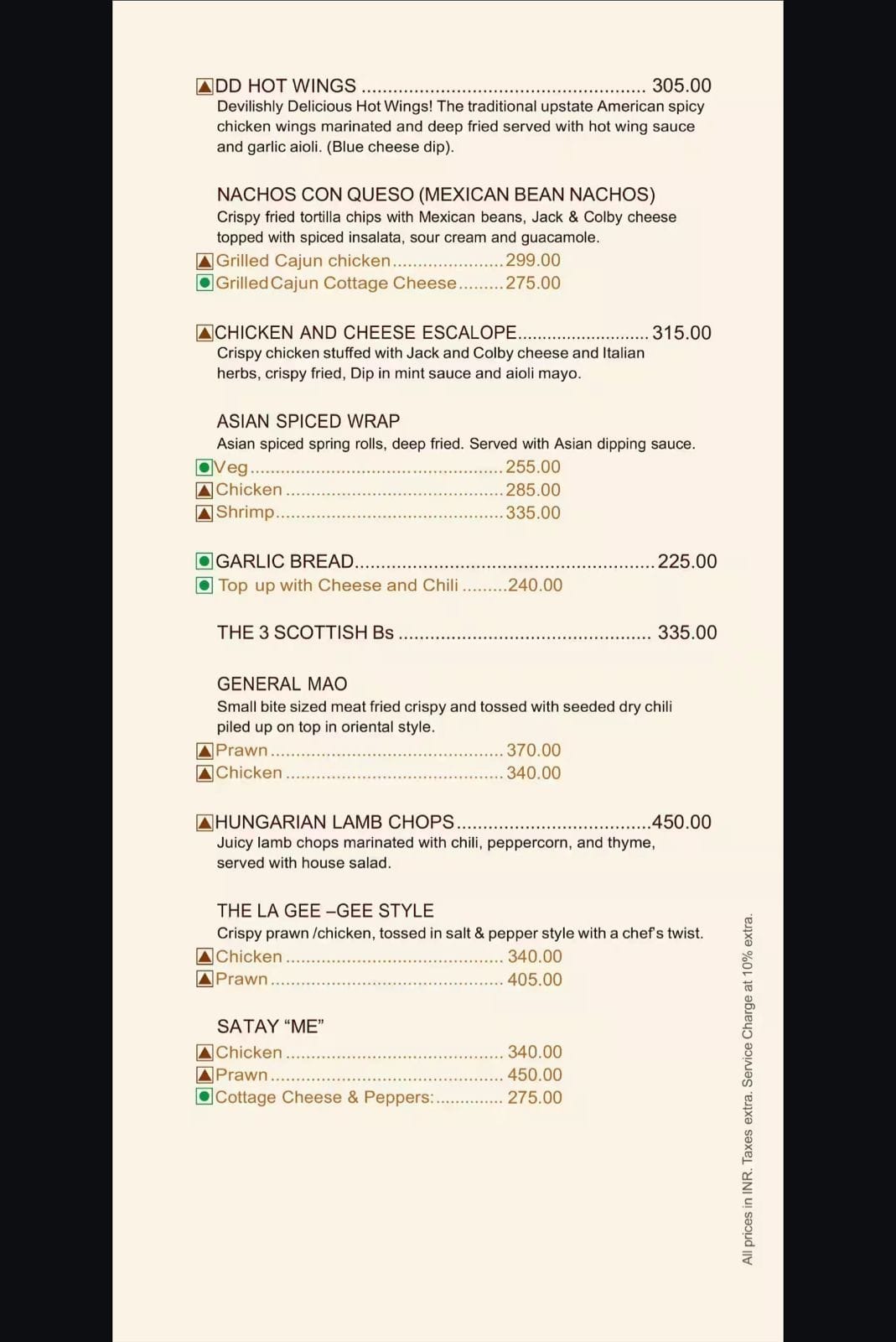 Dining Experience for Two at Scottish Pub, Central Bengaluru — Food menu