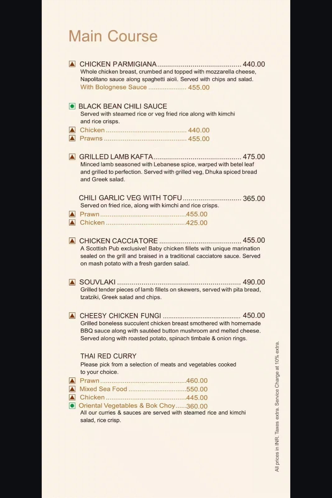 Dining Experience for Two at Scottish Pub, Central Bengaluru — Food menu