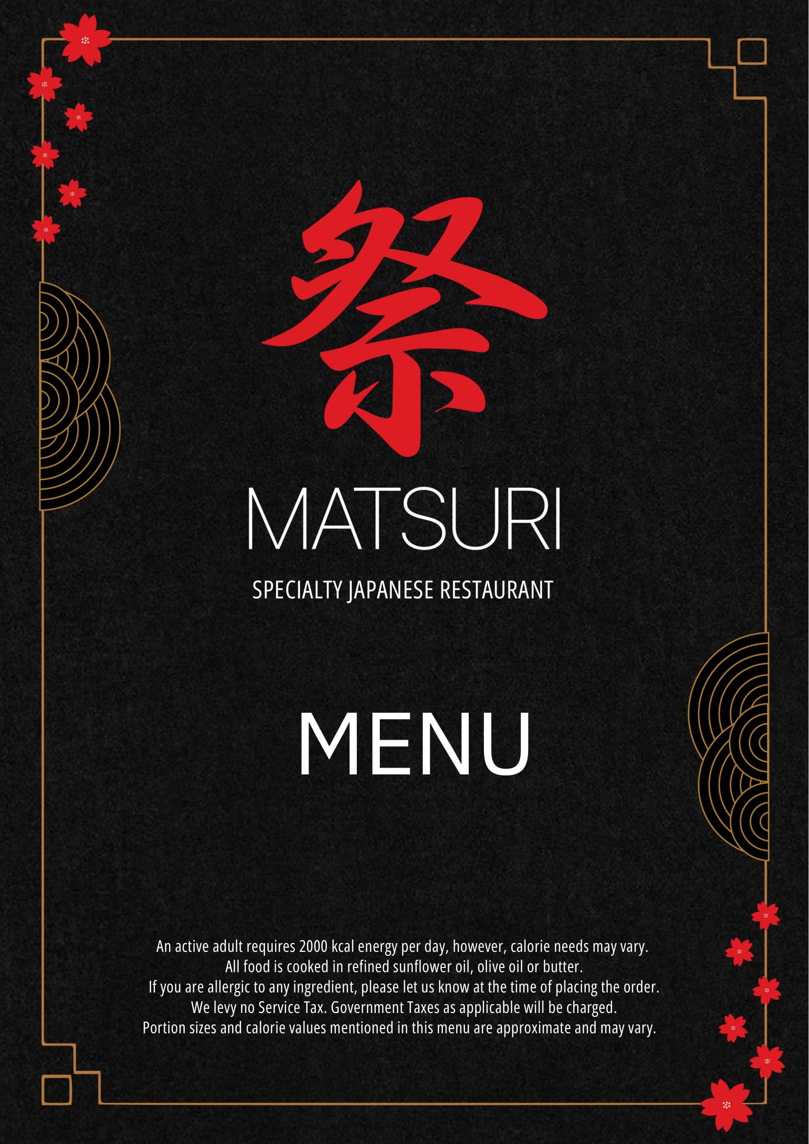 Dining Experience for Two at Matsuri, Bengaluru — Food menu