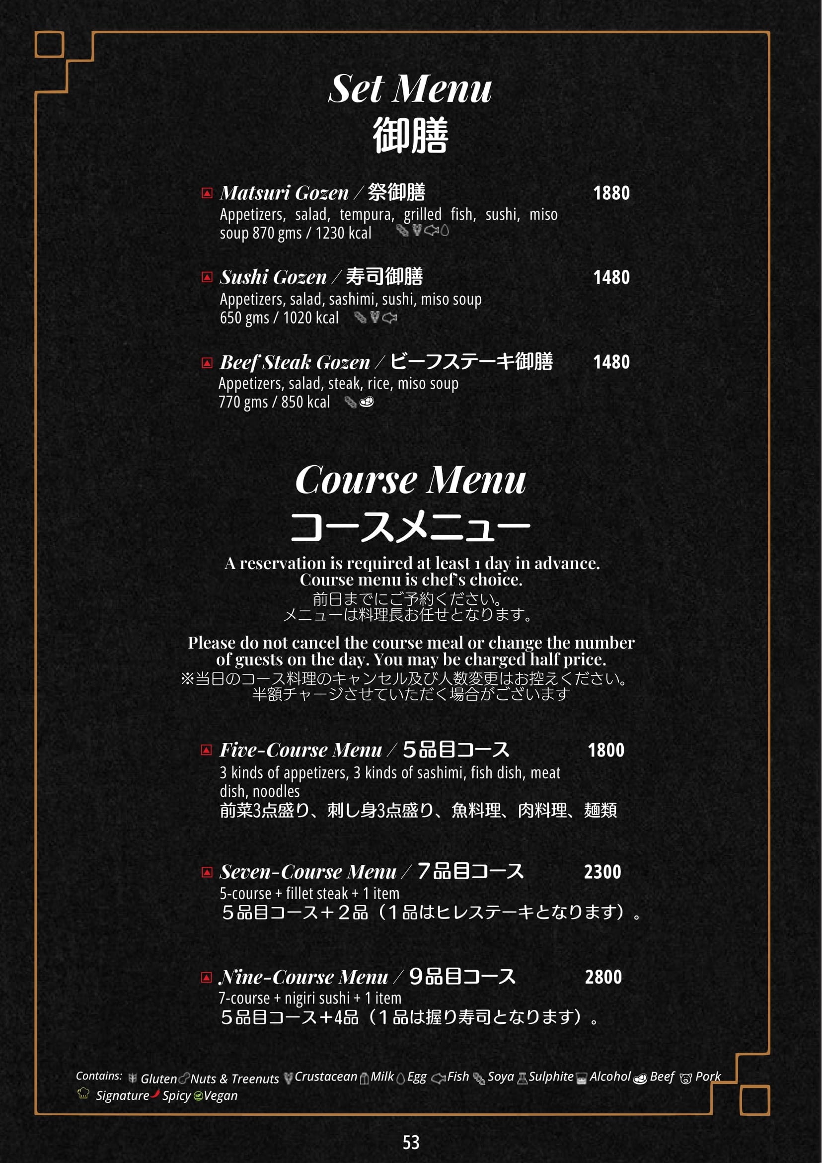 Dining Experience for Two at Matsuri, Bengaluru — Food menu