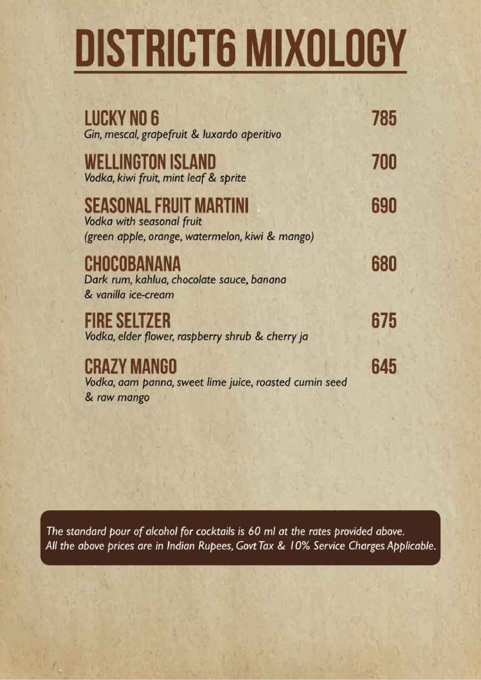 Dining Experience for Two at DISTRICT 6, West Bengaluru — Beverages menu