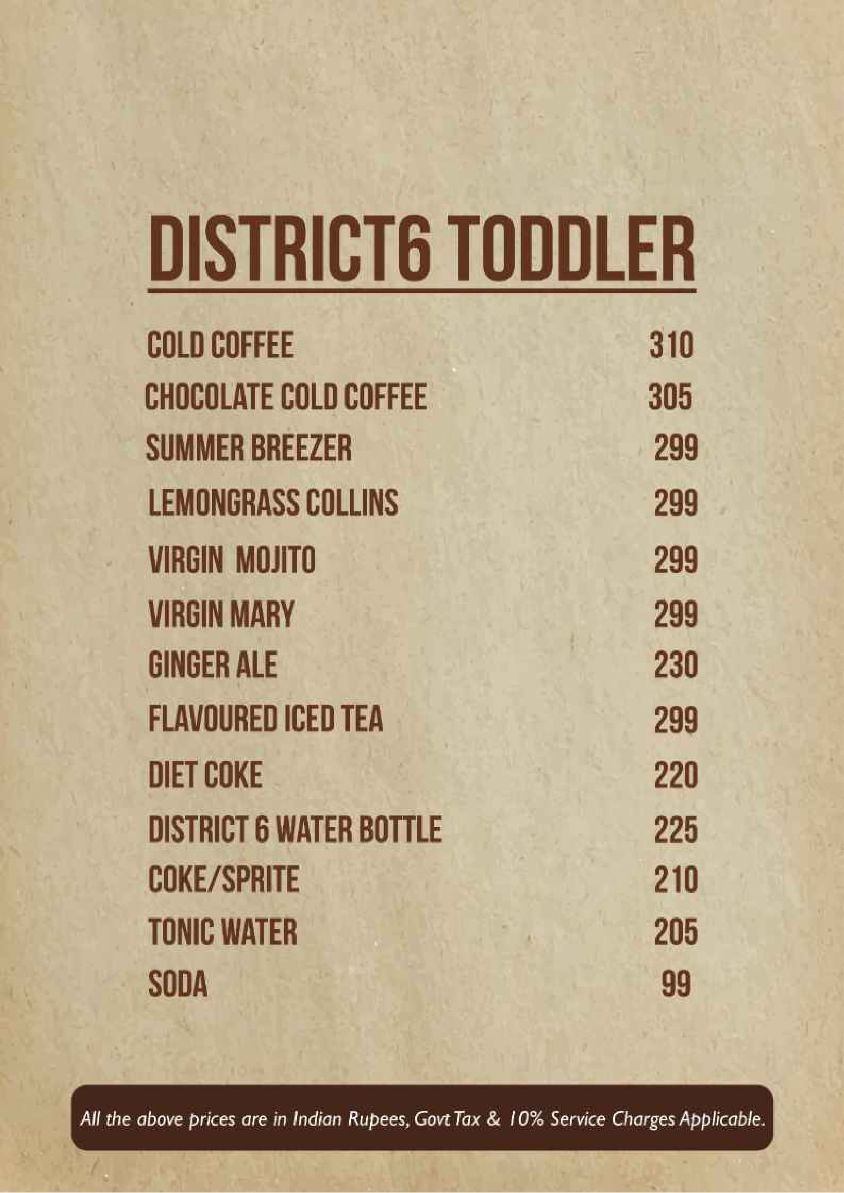 Dining Experience for Two at DISTRICT 6, West Bengaluru — Beverages menu