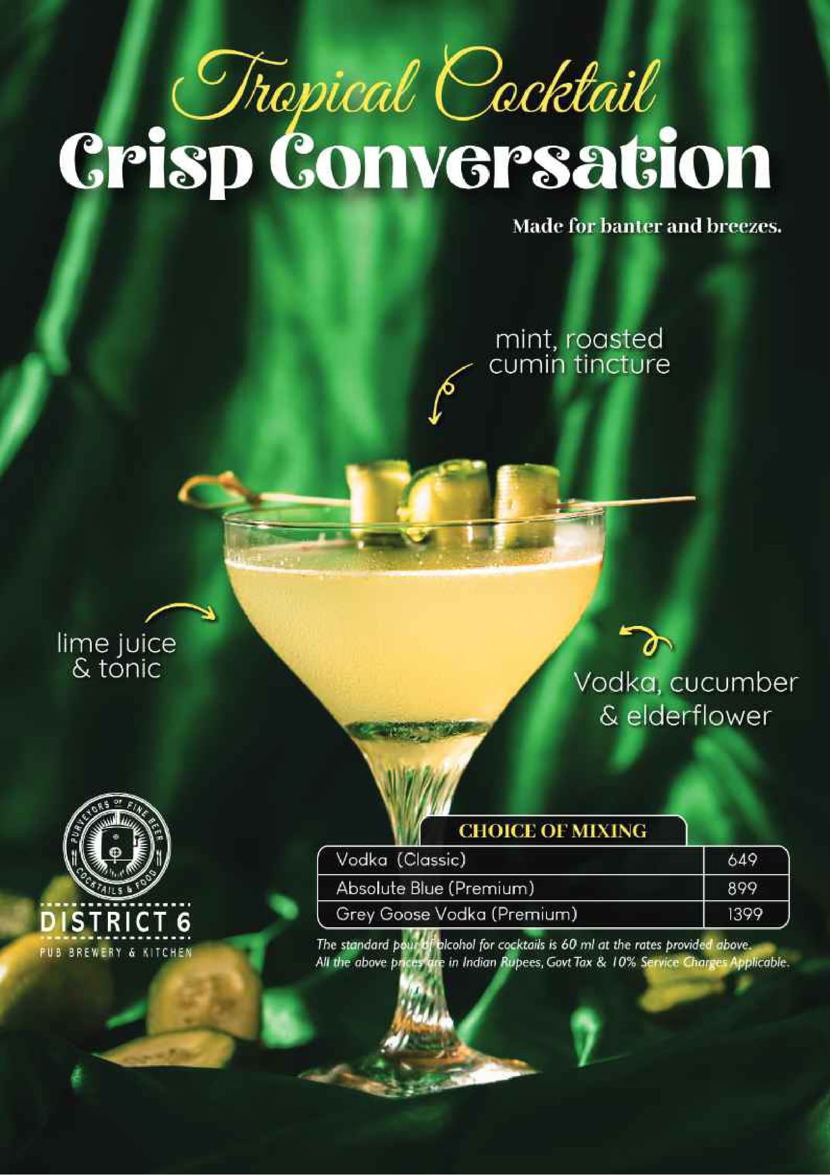 Dining Experience for Two at DISTRICT 6, West Bengaluru — Beverages menu
