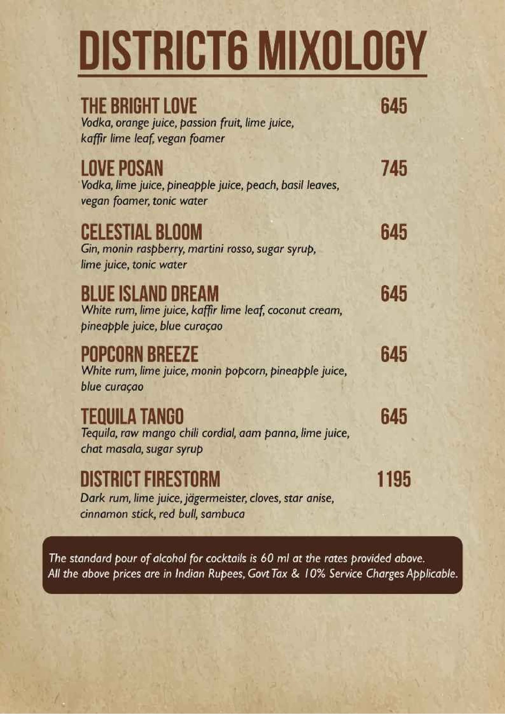 Dining Experience for Two at DISTRICT 6, West Bengaluru — Beverages menu