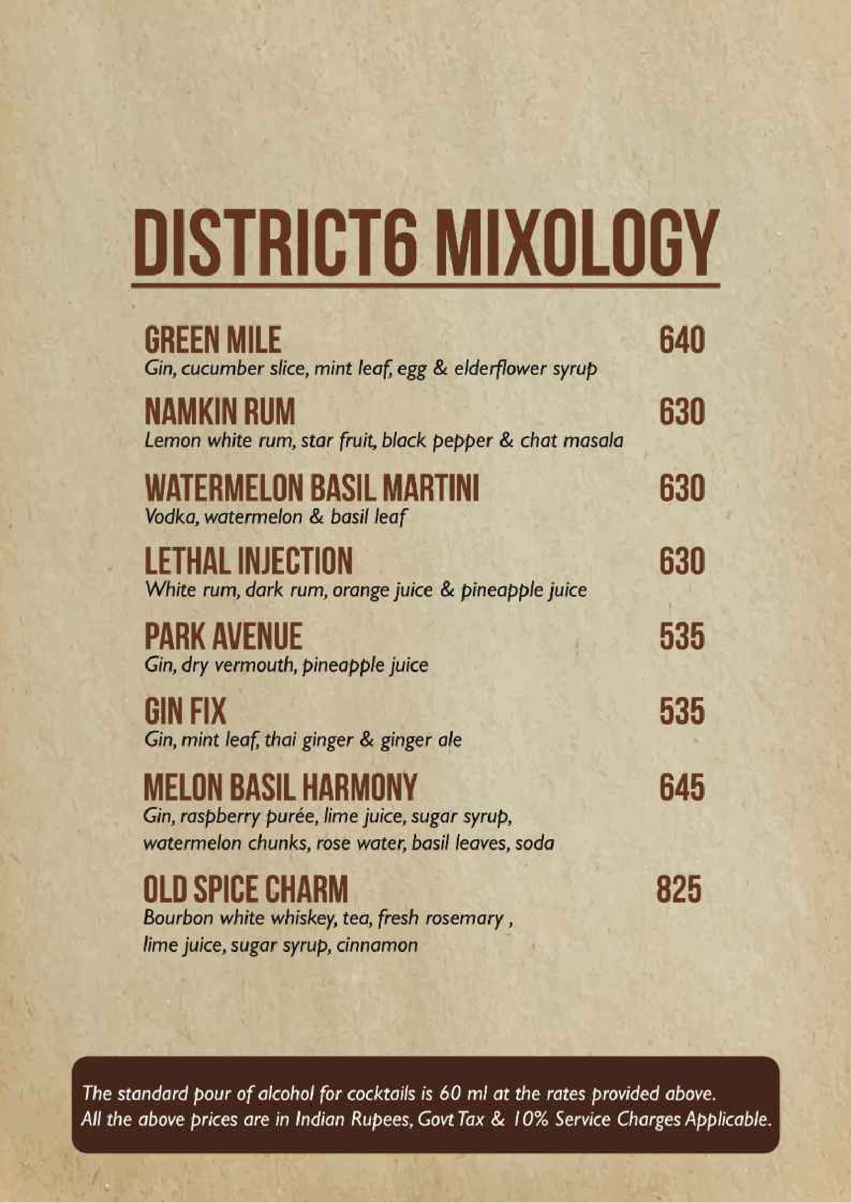 Dining Experience for Two at DISTRICT 6, West Bengaluru — Beverages menu