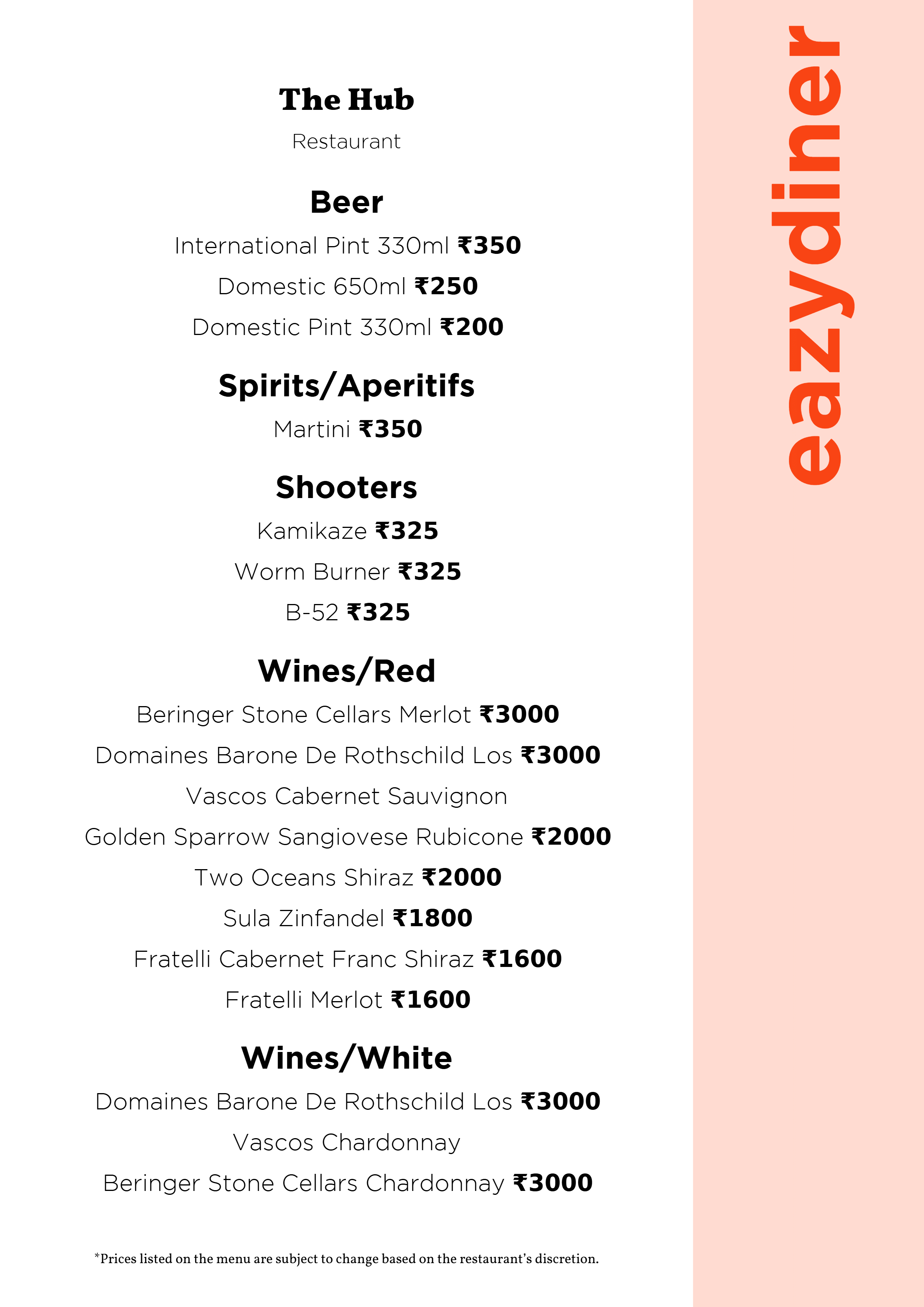 Dining Experience for Two at The Hub, Ramada Encore Bangalore Domlur — Beverages menu