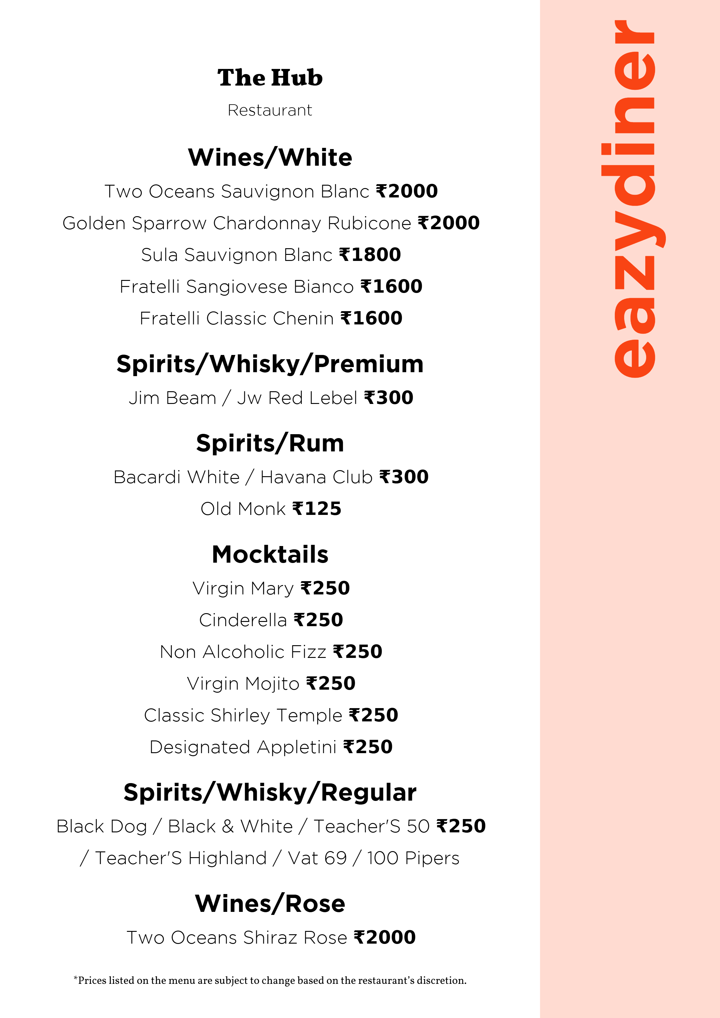 Dining Experience for Two at The Hub, Ramada Encore Bangalore Domlur — Beverages menu
