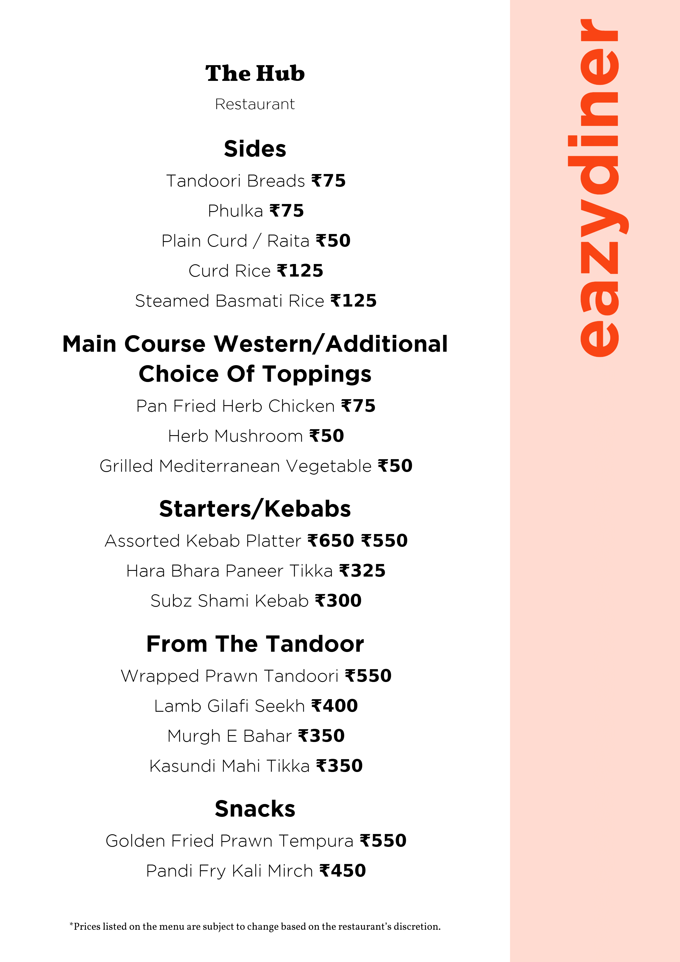 Dining Experience for Two at The Hub, Ramada Encore Bangalore Domlur — Food menu