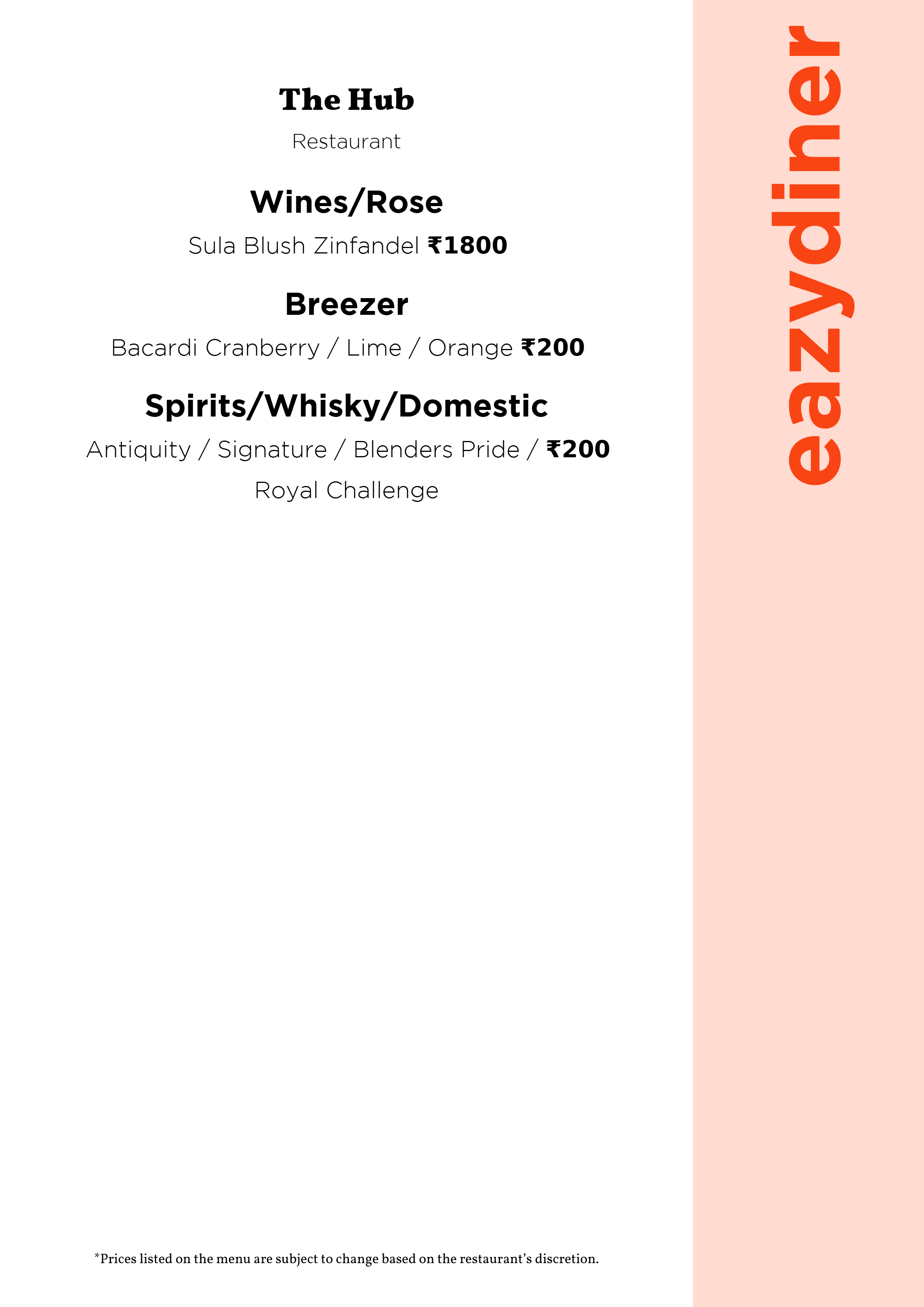 Dining Experience for Two at The Hub, Ramada Encore Bangalore Domlur — Beverages menu
