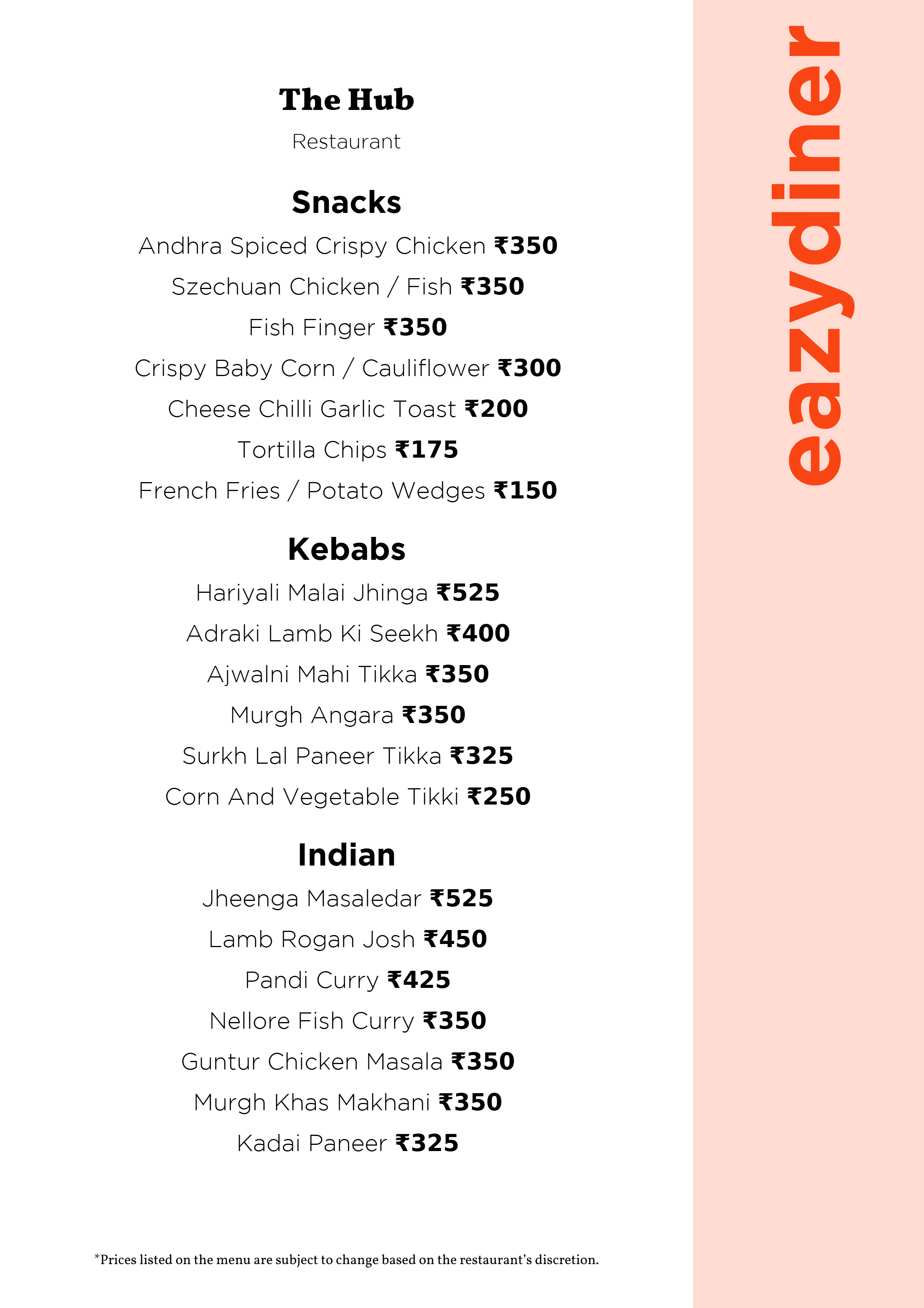 Dining Experience for Two at The Hub, Ramada Encore Bangalore Domlur — Food menu