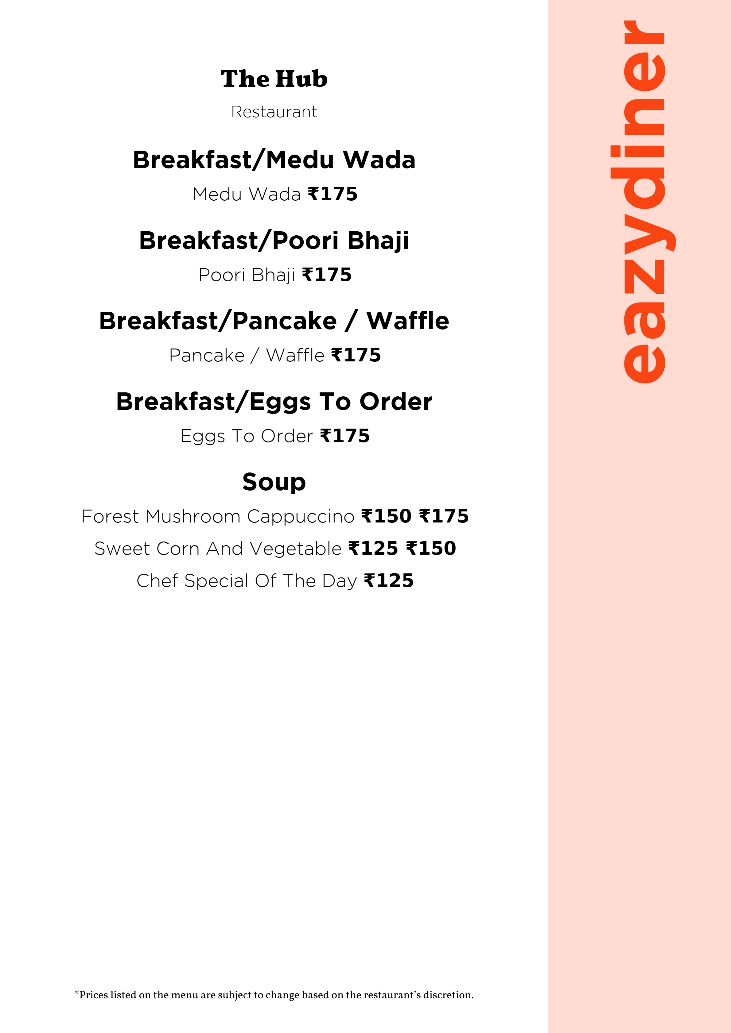 Dining Experience for Two at The Hub, Ramada Encore Bangalore Domlur — Food menu