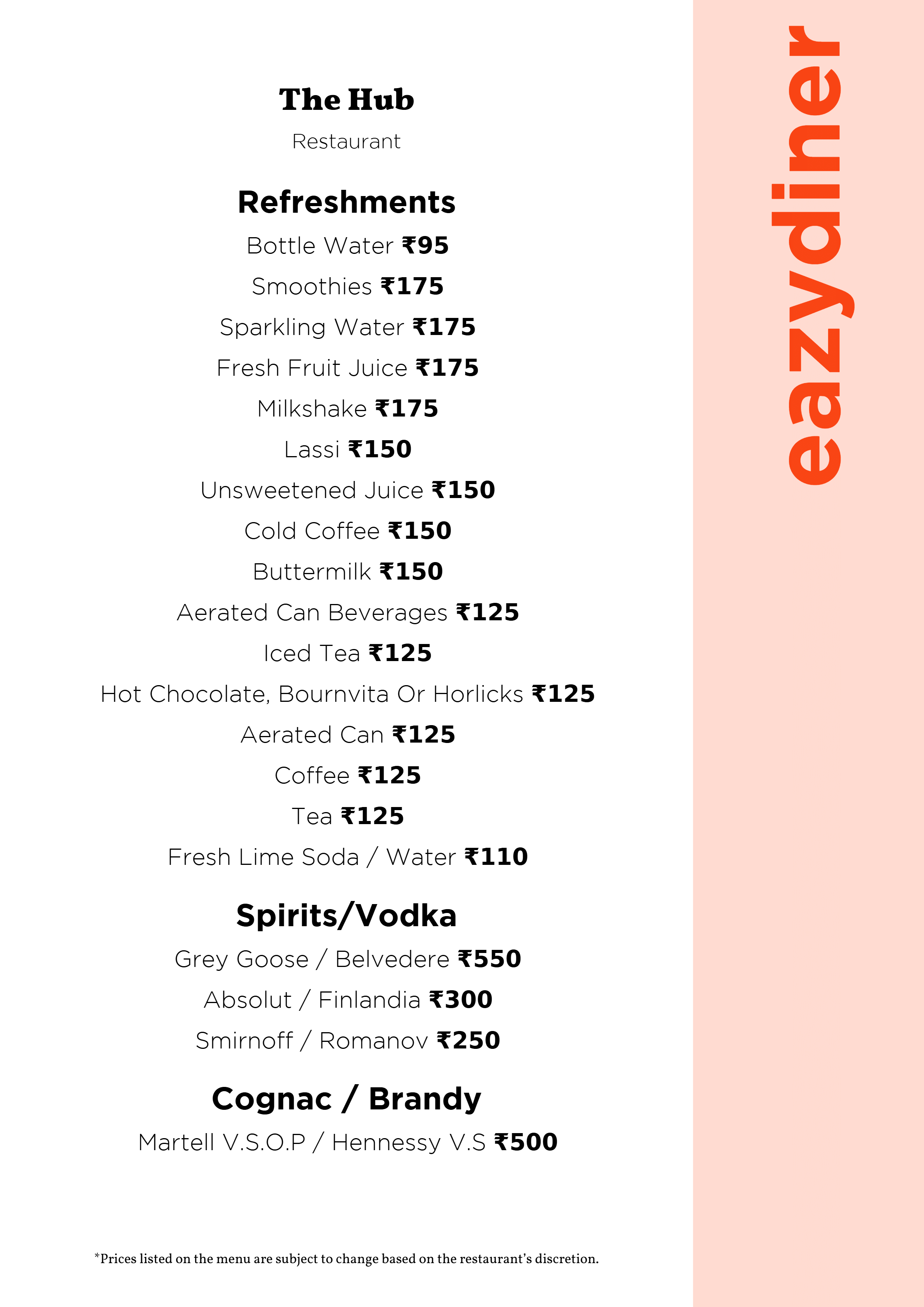 Dining Experience for Two at The Hub, Ramada Encore Bangalore Domlur — Beverages menu