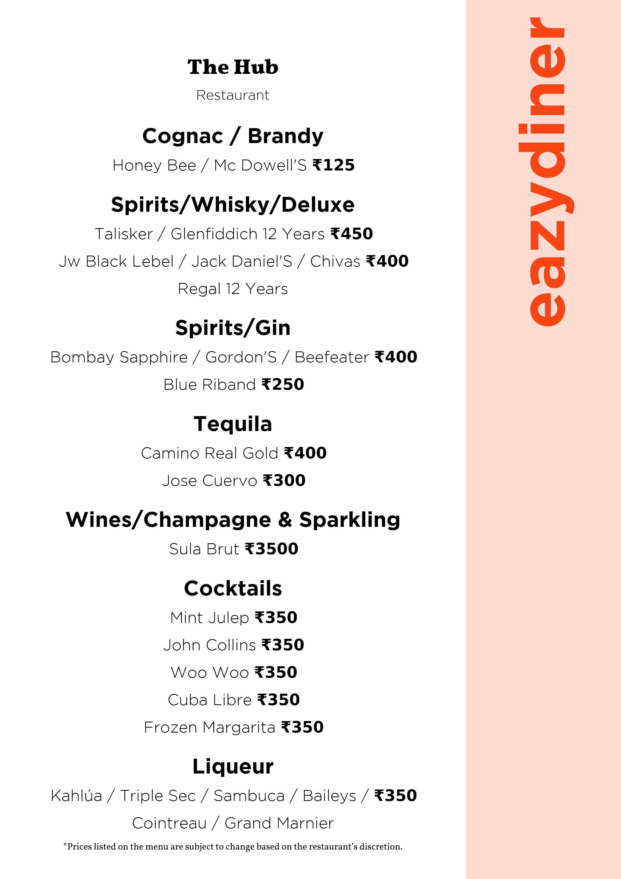 Dining Experience for Two at The Hub, Ramada Encore Bangalore Domlur — Beverages menu